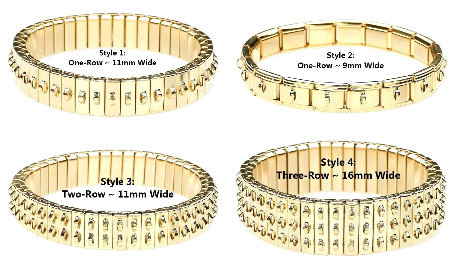 Stainless Steel CHA-CHA Stretch Expansion Bracelets  Gold Plated  1, 2, or 3 Row