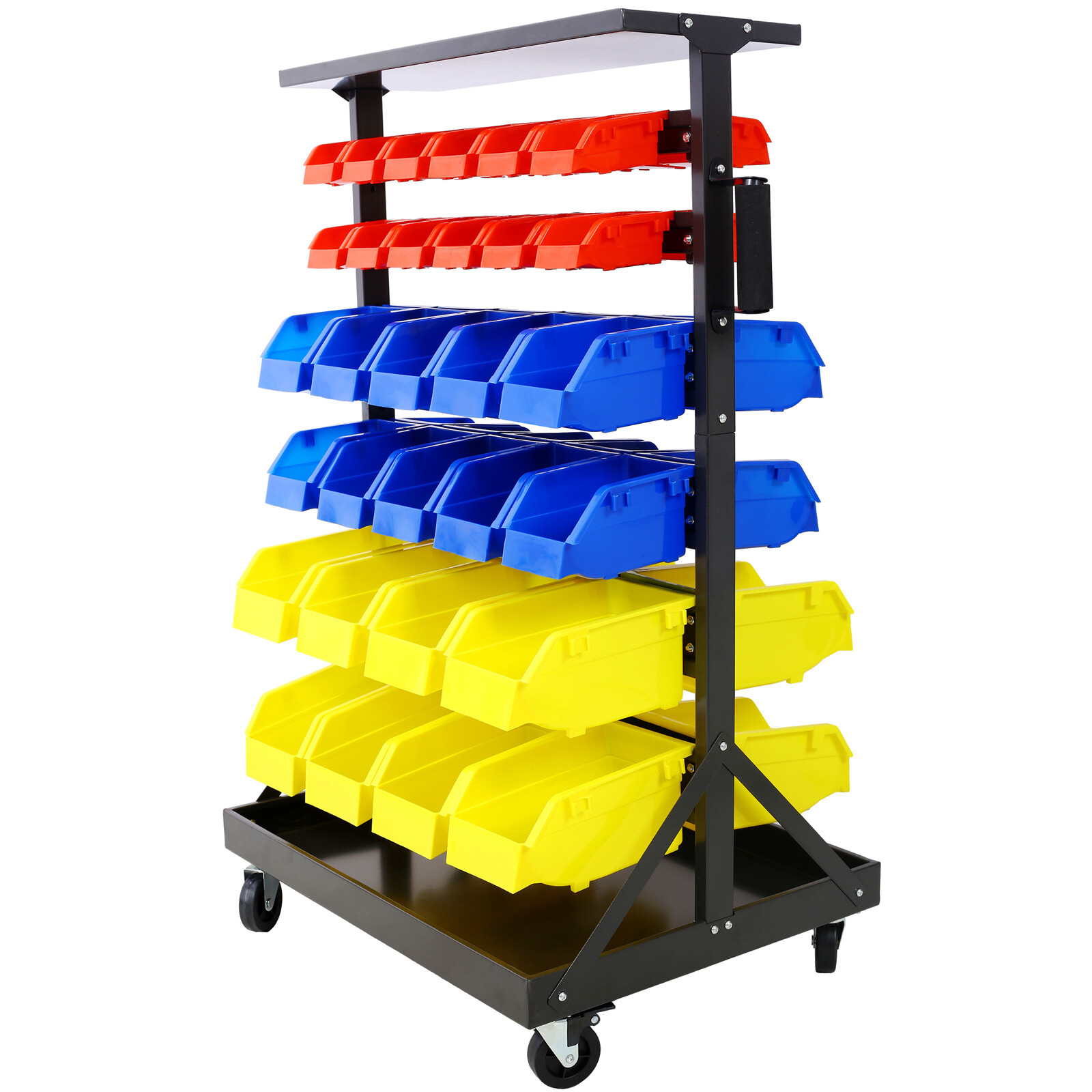 6-Tier Dual-Sided Rolling Bin Rack 350lbs Capacity Includes 60pcs Organizer Bins