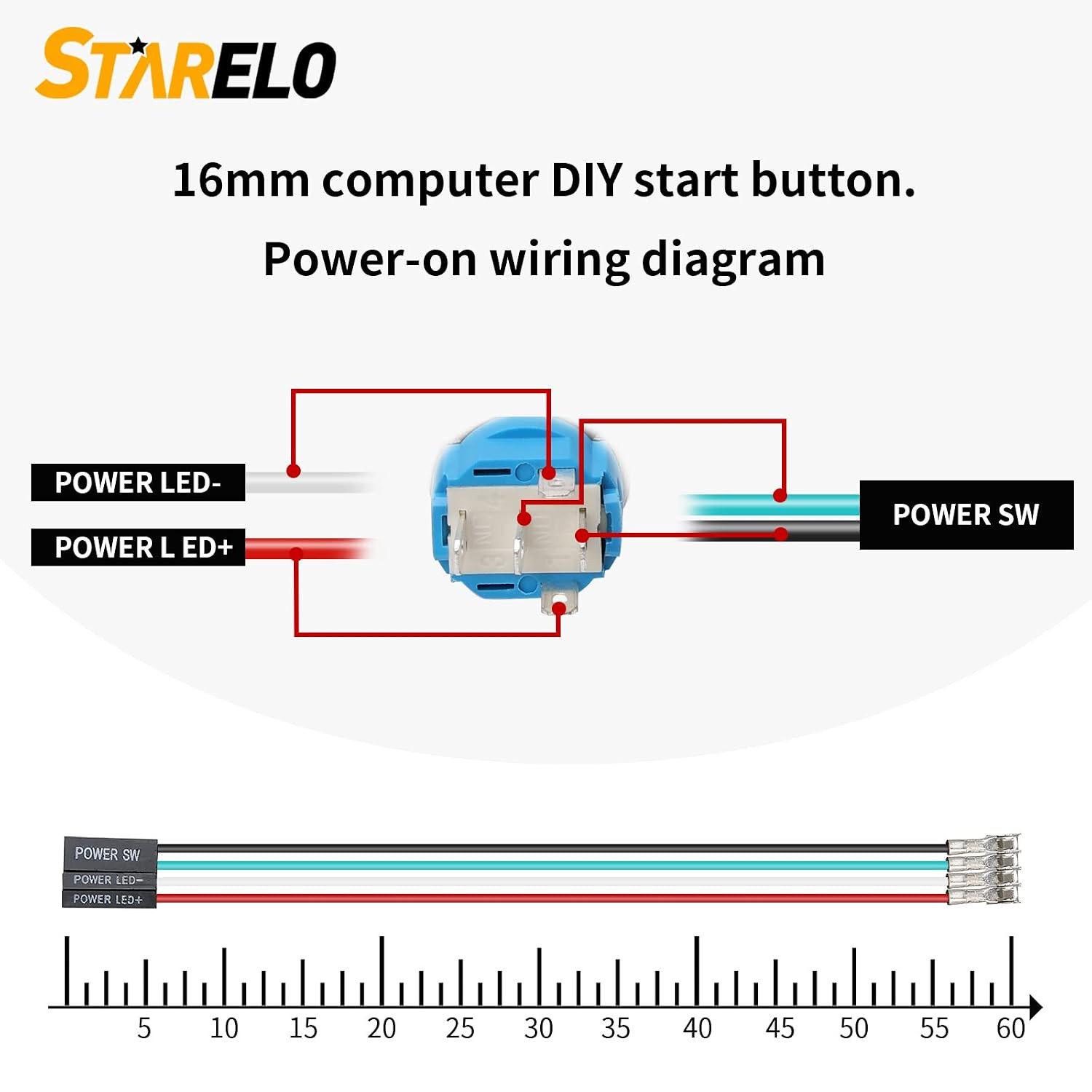 16Mm Computer Case DIY Boot Reset Button, Metal Momentary Switch, Blue LED Light