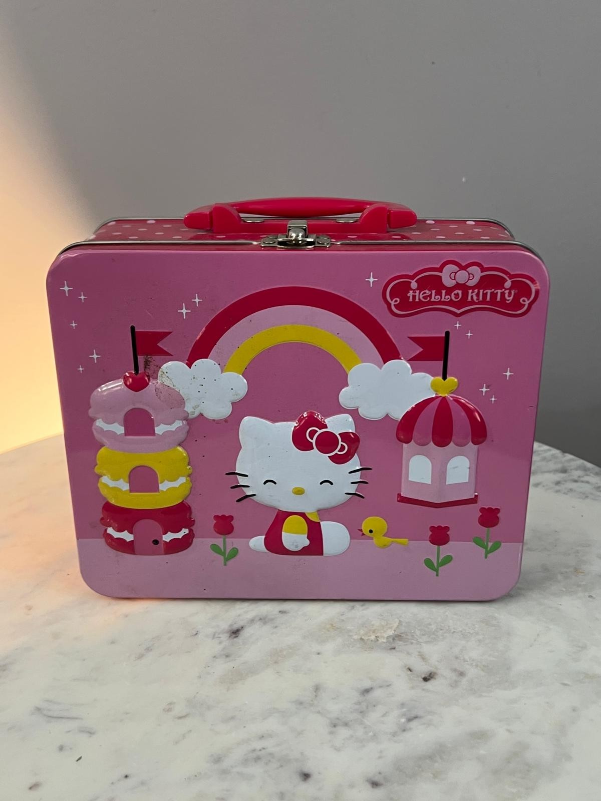 VTG 1976-2013 Sanrio Hello Kitty Multi-color Mini Tin Lunch Box 7 3/4"x6 1/2"