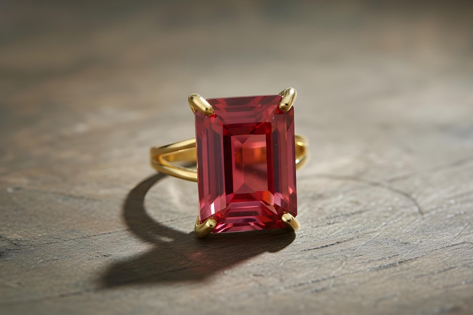 Pink Tourmaline Ring Anemone Handmade Gold Vermeil Emerald Cut Jewelry