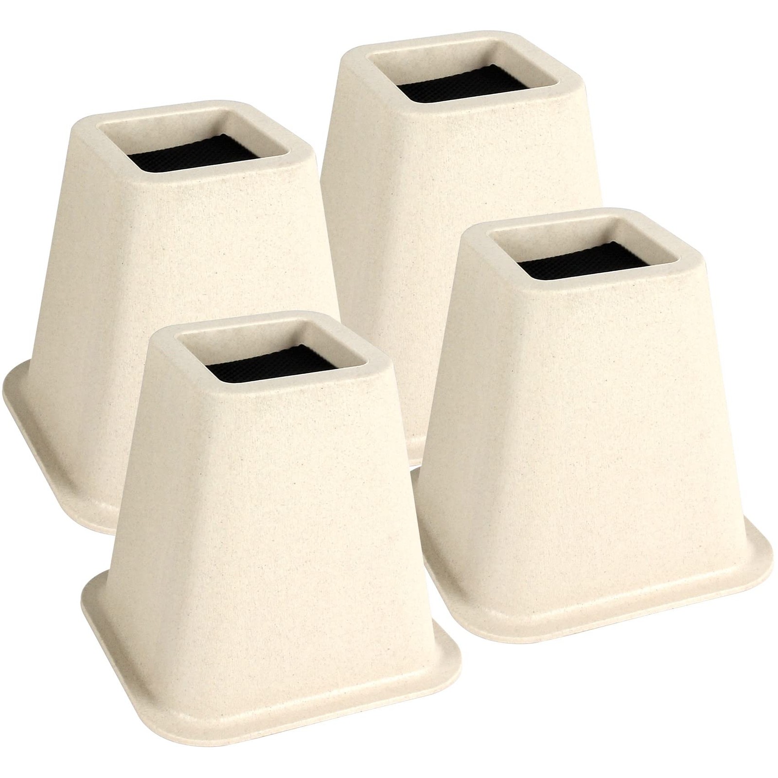 4 PCS 6 Inch Heavy Duty Bed Furniture Risers NonSlip Pad 2200 Lbs Beige