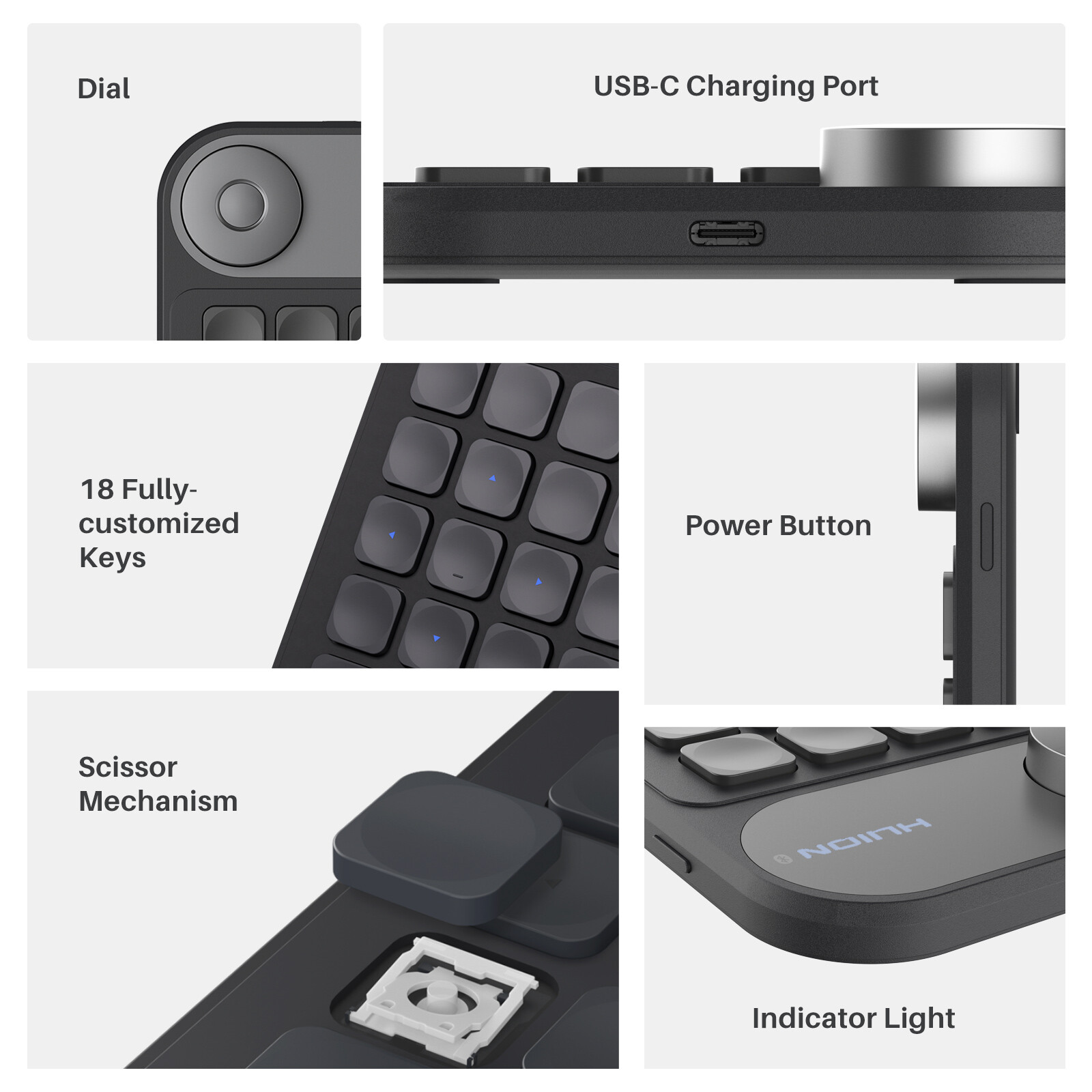 HUION Keydial Mini Bluetooth Programmable Keypad with Dial 5 Keys 18 Customized