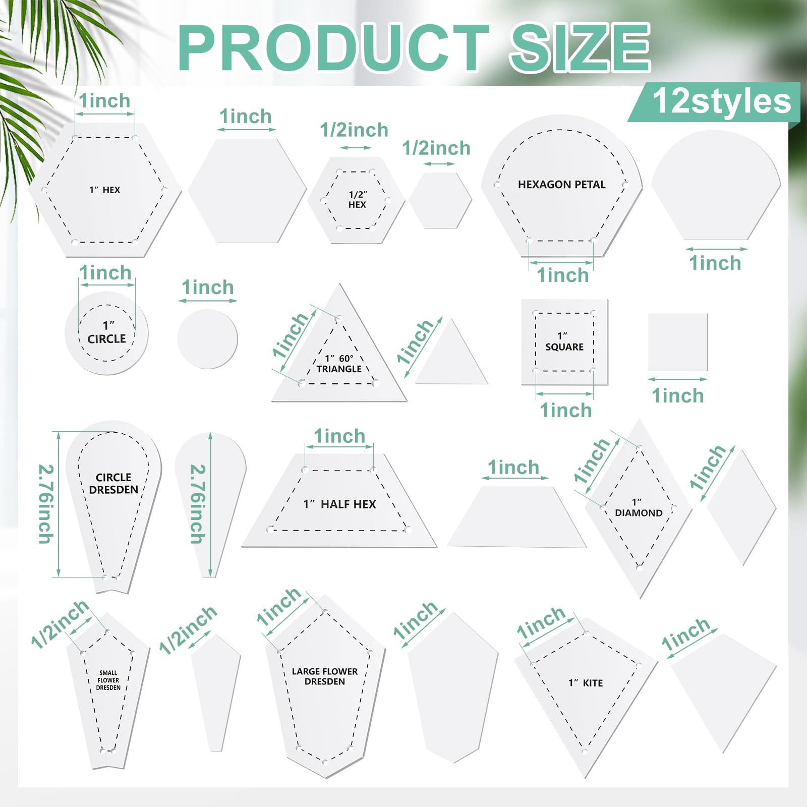 612 Pcs Patchwork Paper EPP English Piecing Supplies 12 Shapes Acrylic Templa...