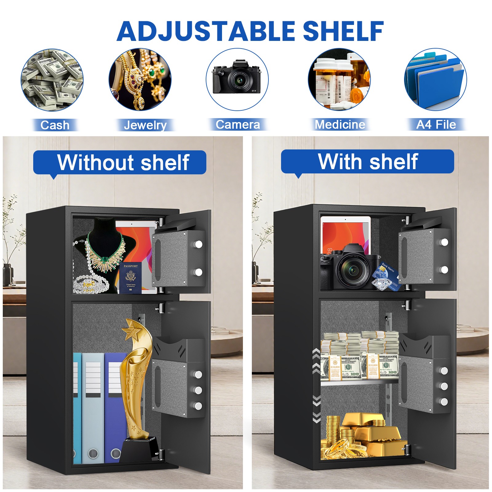 Second hand Home Safe, Large Safe Box with Adjustable shelf & Dual Alarm System