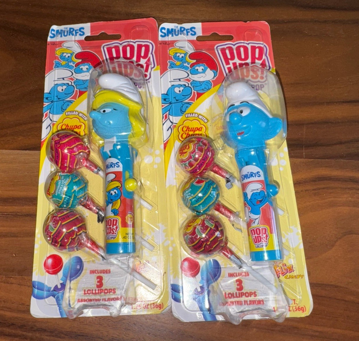Lot Of 2 New Chups Chups Smurf Suckers Pop Ups 2012