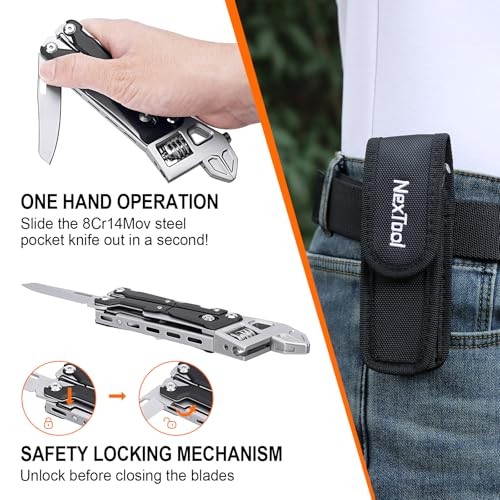 Adjustable Ratchet Wrench Multitool, 11-IN-1 Foldable EDC Tool Full Size W4