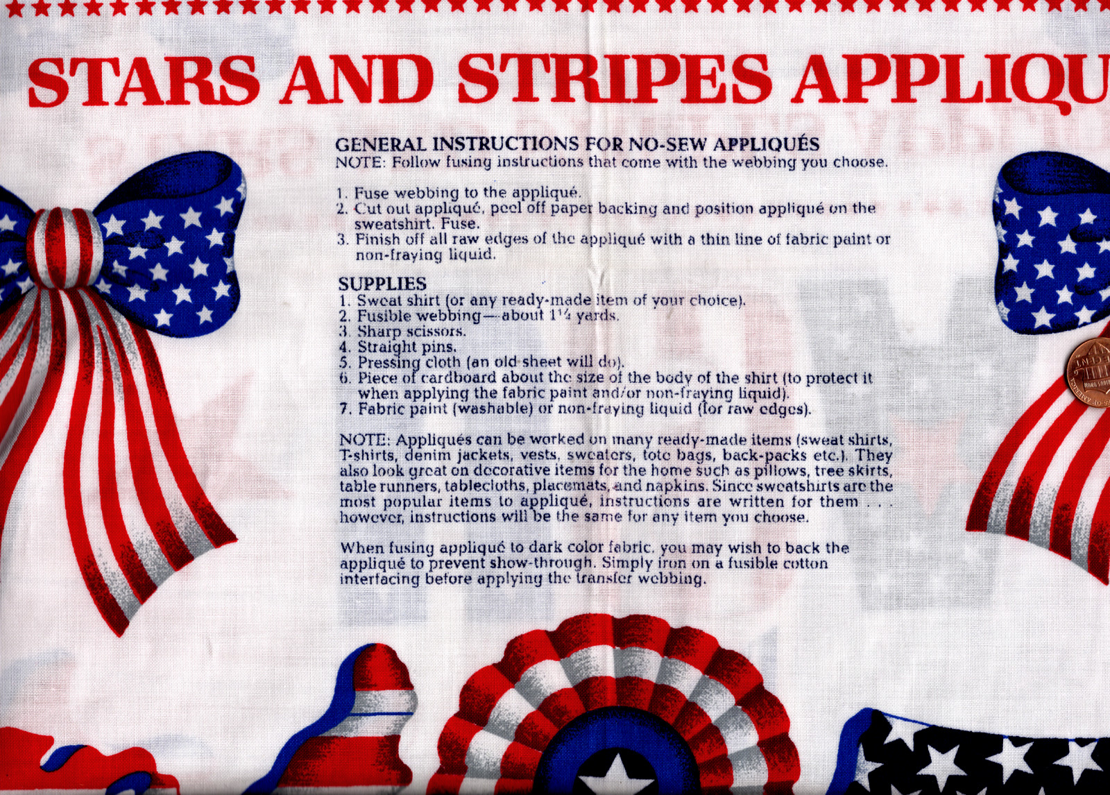 USA fabric panel Stars and Stripes Appliques Uncut  by VIP Cranston 46" by 18"