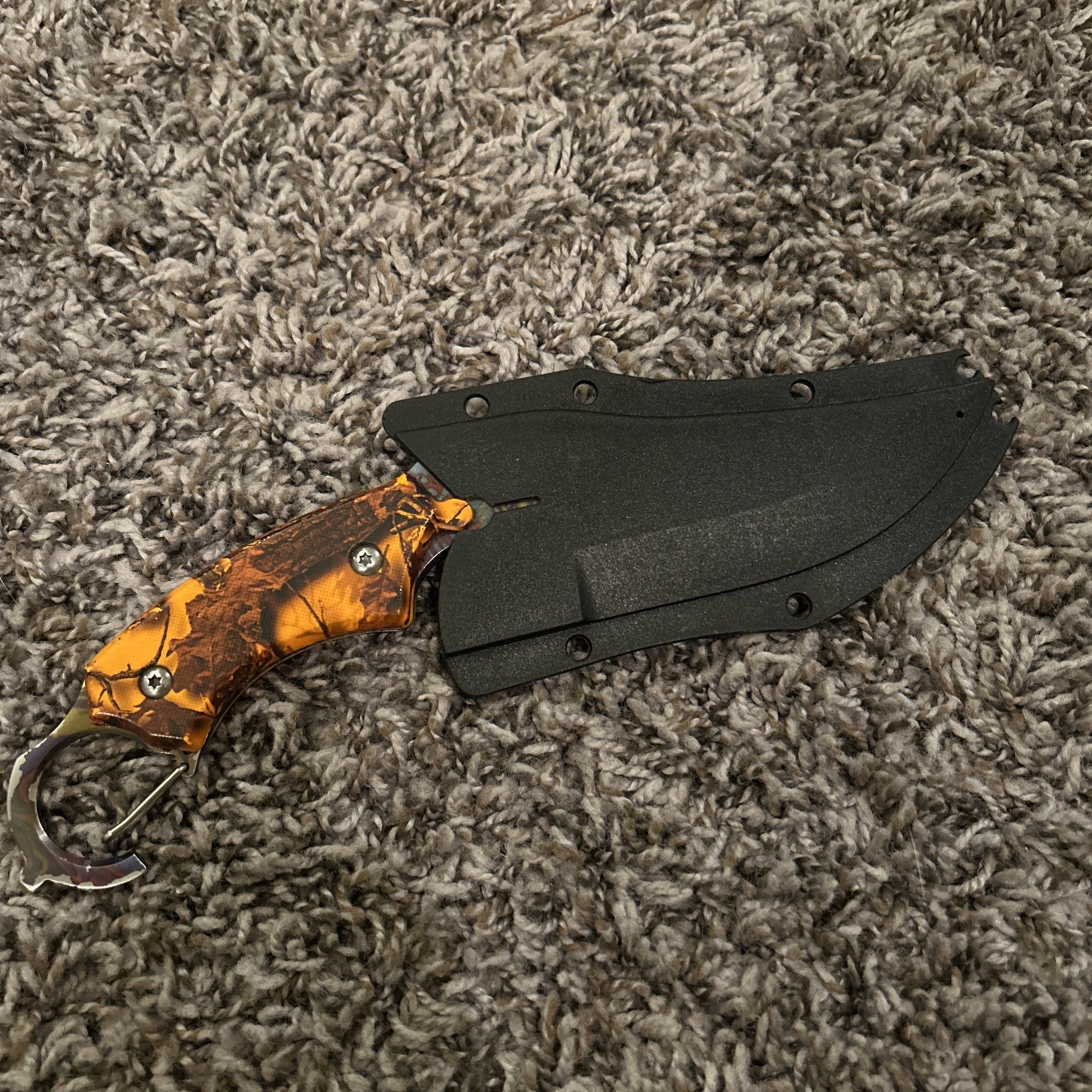 ORANGE CAMO Fixed RAINBOW Blade Karambit Neck Knife