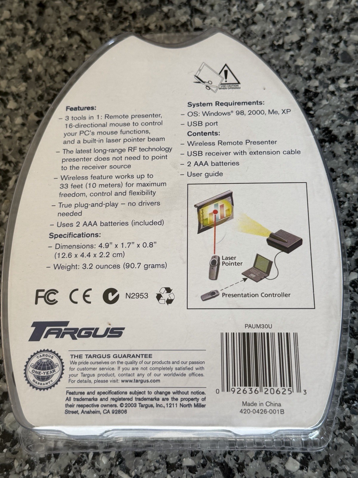 Targus Wireless Remote Presenter PAUM30 with USB Receiver & Laser Pointer