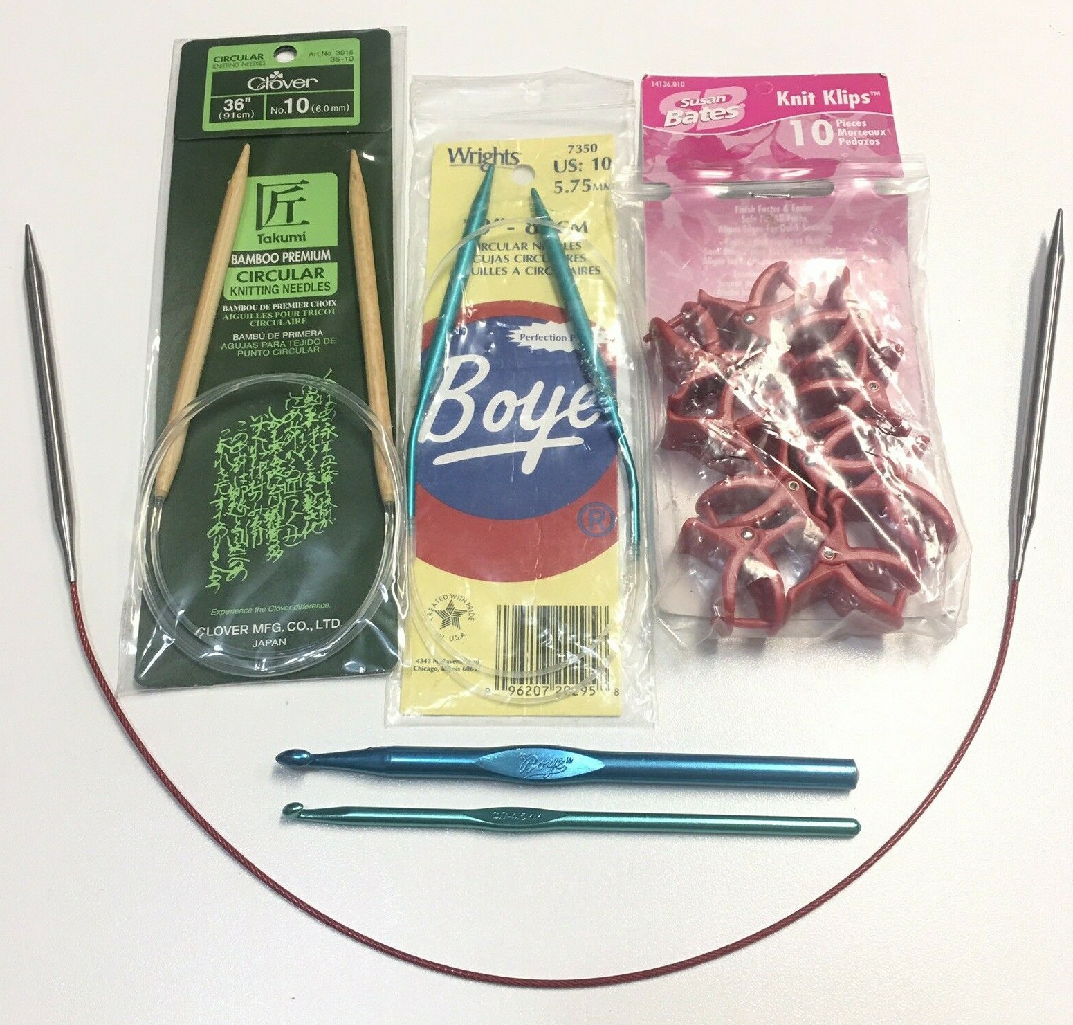Clover Takumi Bamboo Boye Circular Knitting Needle Susan Bates Knit Klips Lot