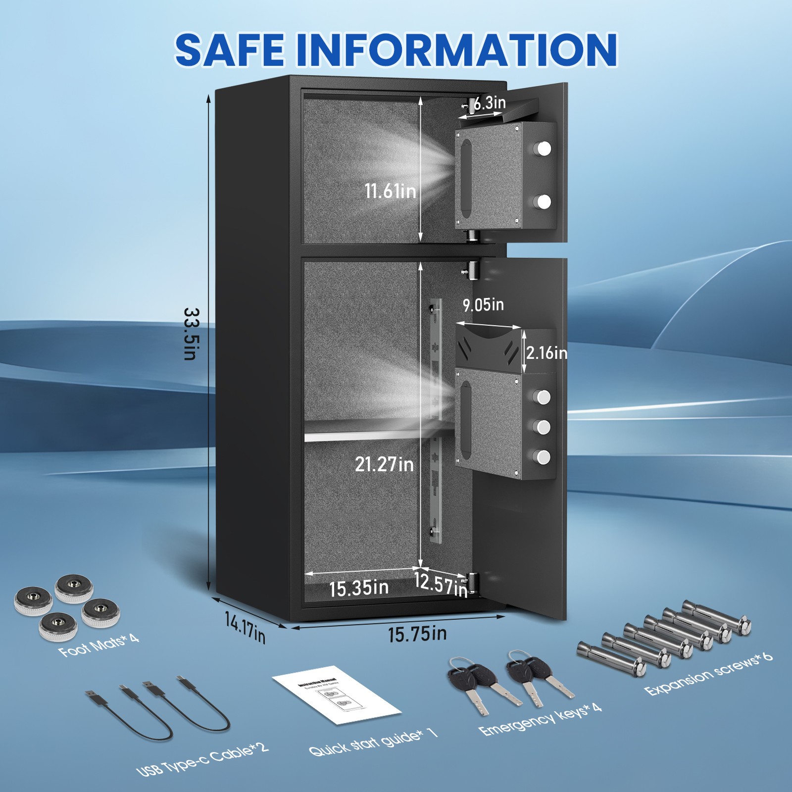 Second hand Home Safe, Large Safe Box with Adjustable shelf & Dual Alarm System