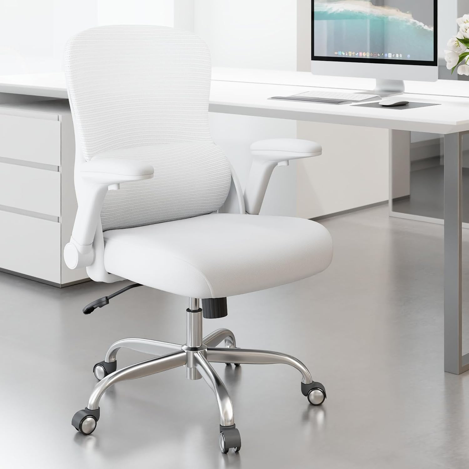 White Office Chair for Big and Tall People - 400Lbs Wide Seat Computer Desk Chai