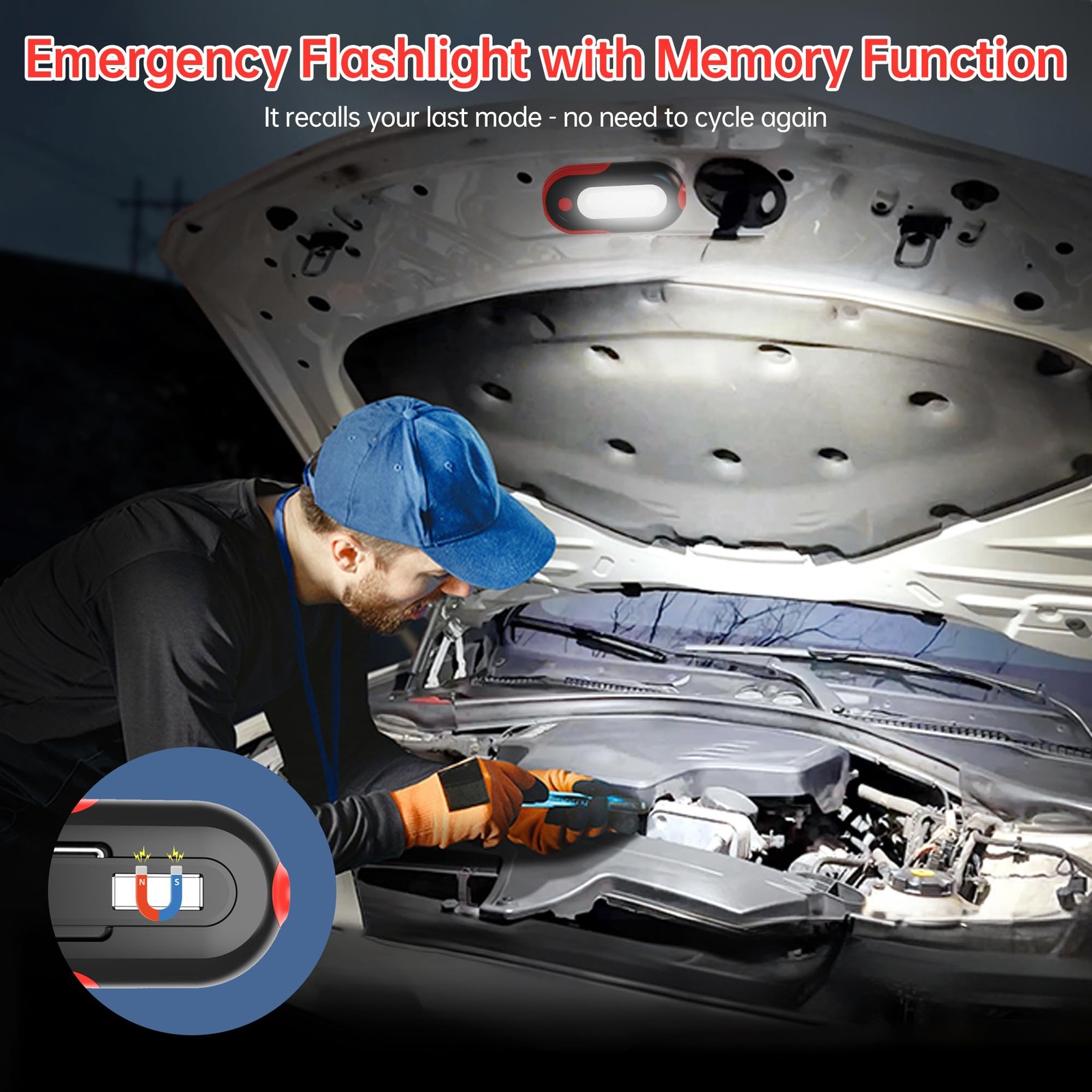 Magnetic Work Light Rechargeable, 400LM LED Work Light with COB Floodlight & Spo