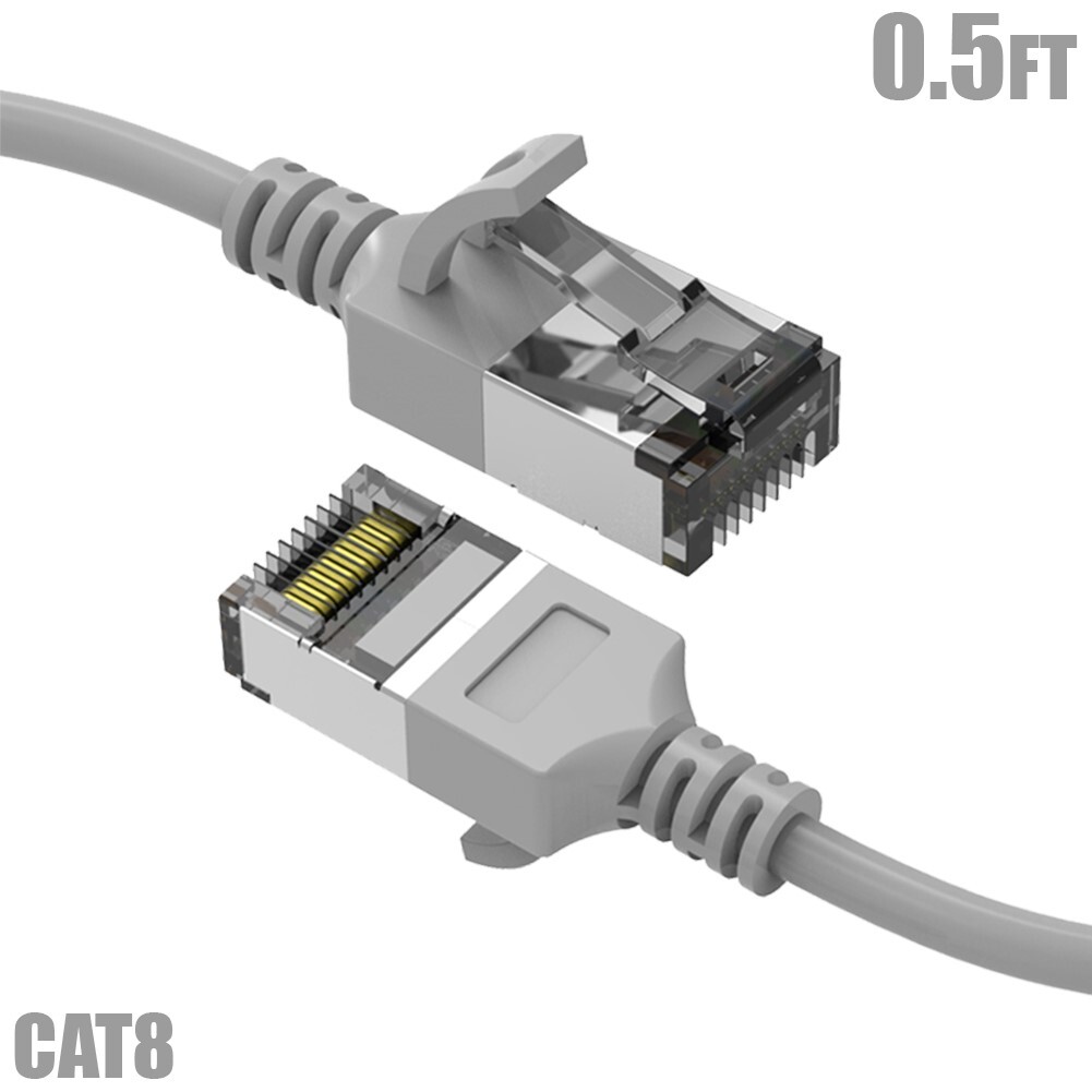 0.5FT Cat8 RJ45 Network LAN Ethernet U/FTP Shielded Patch Cable Slim 30AWG Gray