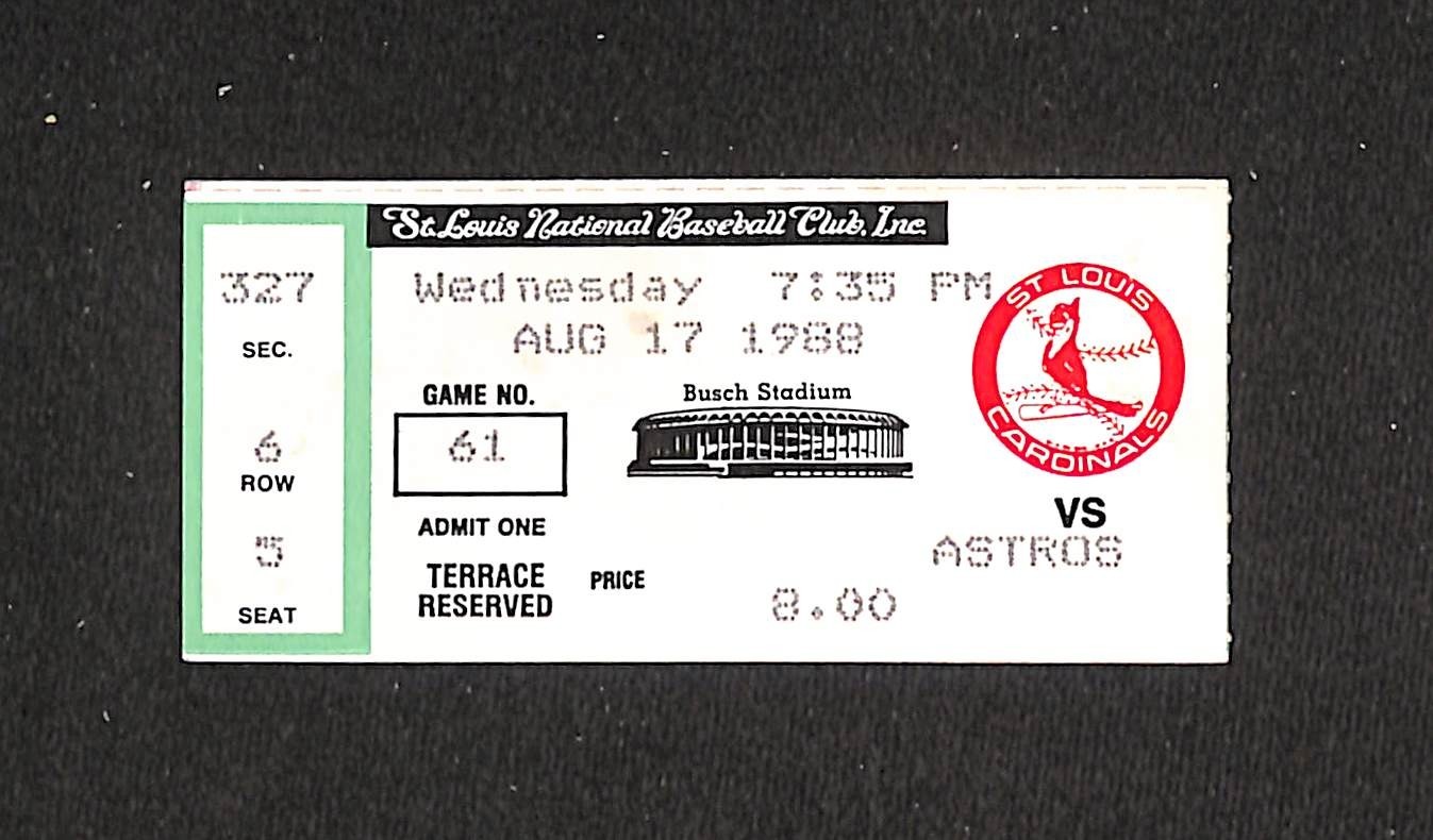 AUGUST 17, 1988 HOUSTON ASTROS @ ST. LOUIS CARDINALS TICKET STUB