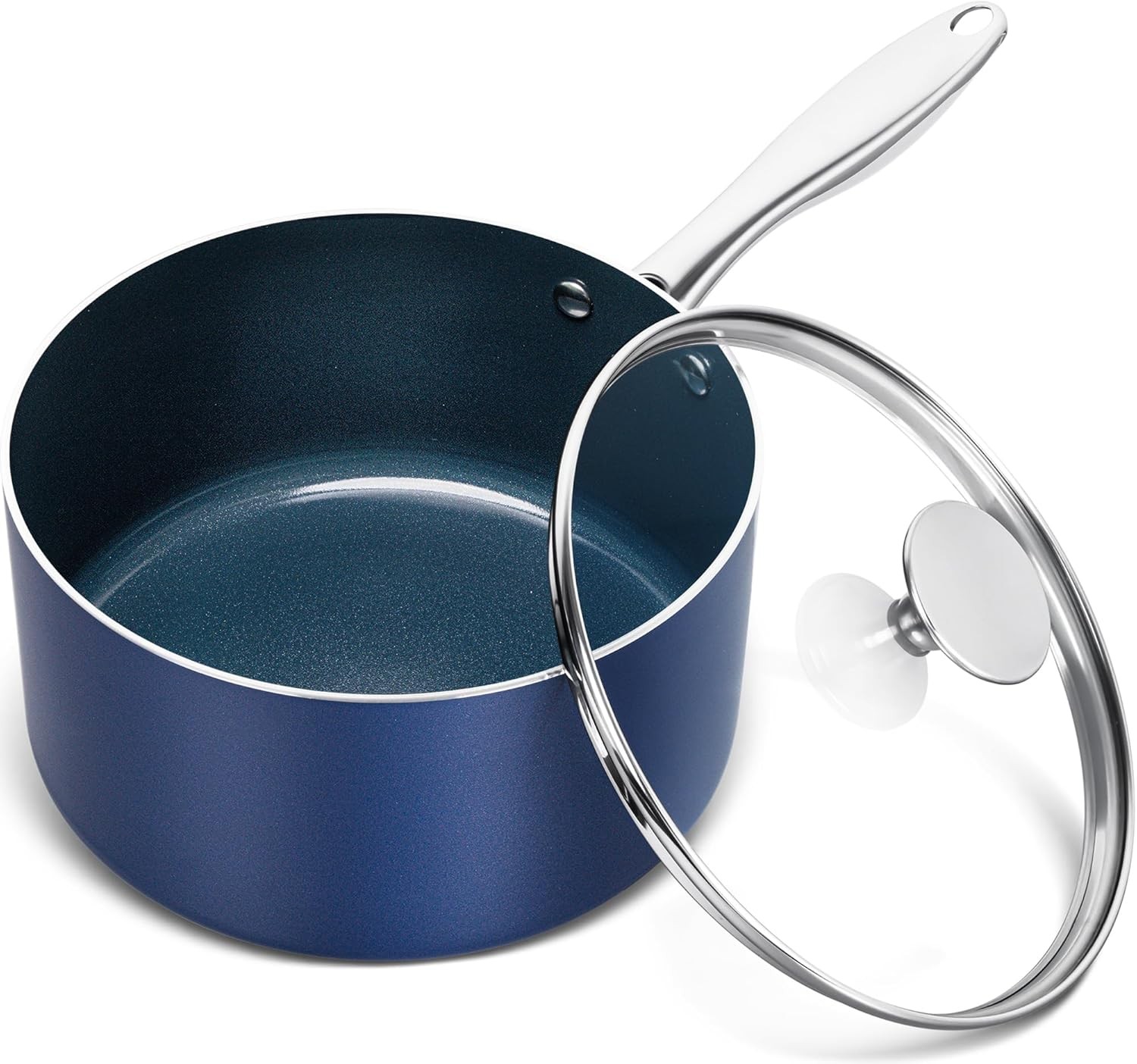 MICHELANGELO 3 Quart Saucepan with Lid, Nonstick Ceramic Sauce 3 Quart, Blue