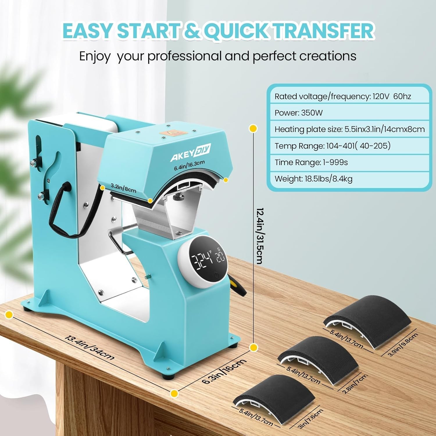 3-in-1 Auto Cap Heat Press Machine, Hat Heat Press with 3pcs Replaceable Heating