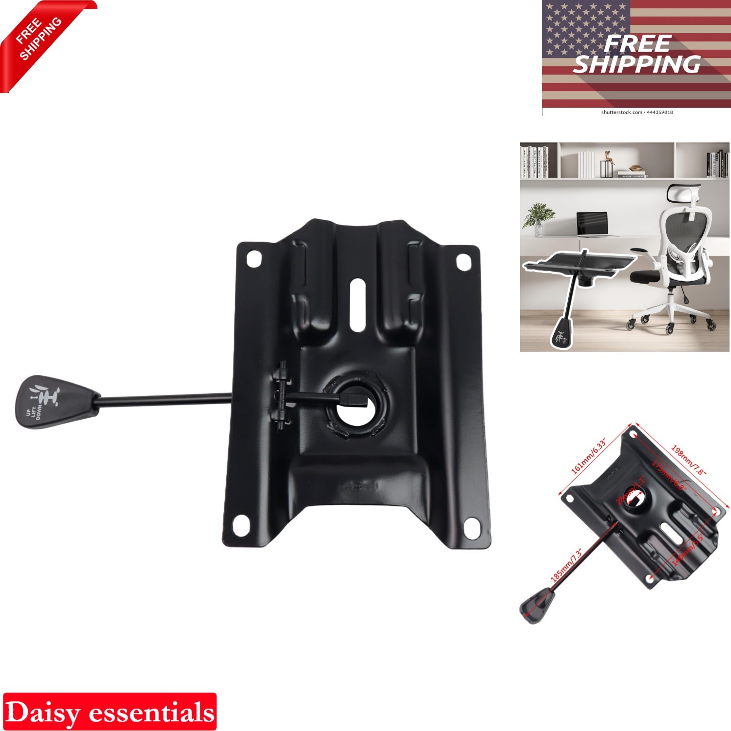 Office Chair Tilt Base Heavy Duty Steel Control Mechanism Black Swivel 6.8x5.5in