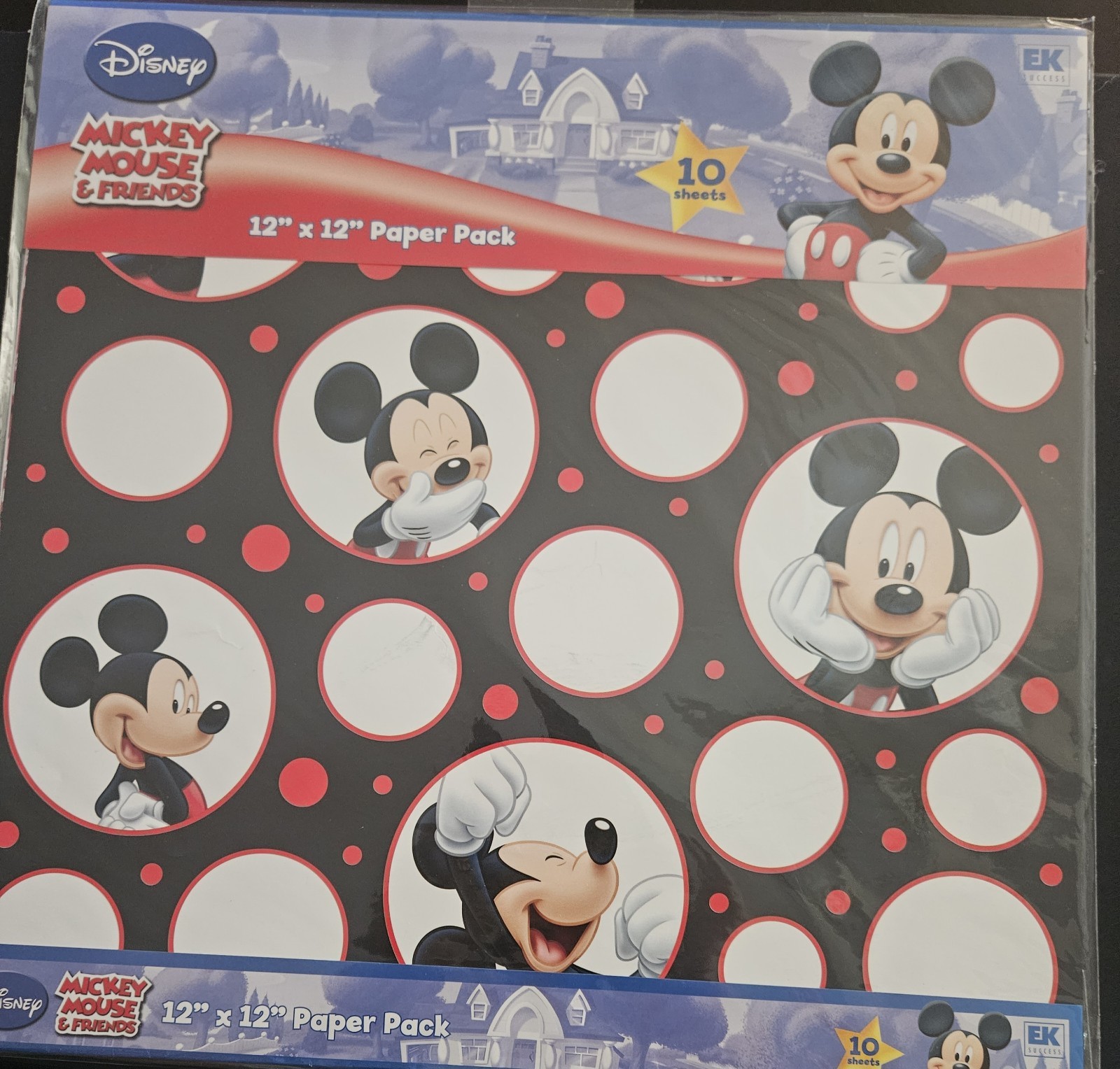 EK Success Disney Paper Pack 12"X12" 10/Pkg-Mickey Black, White & Red; 5 Designs