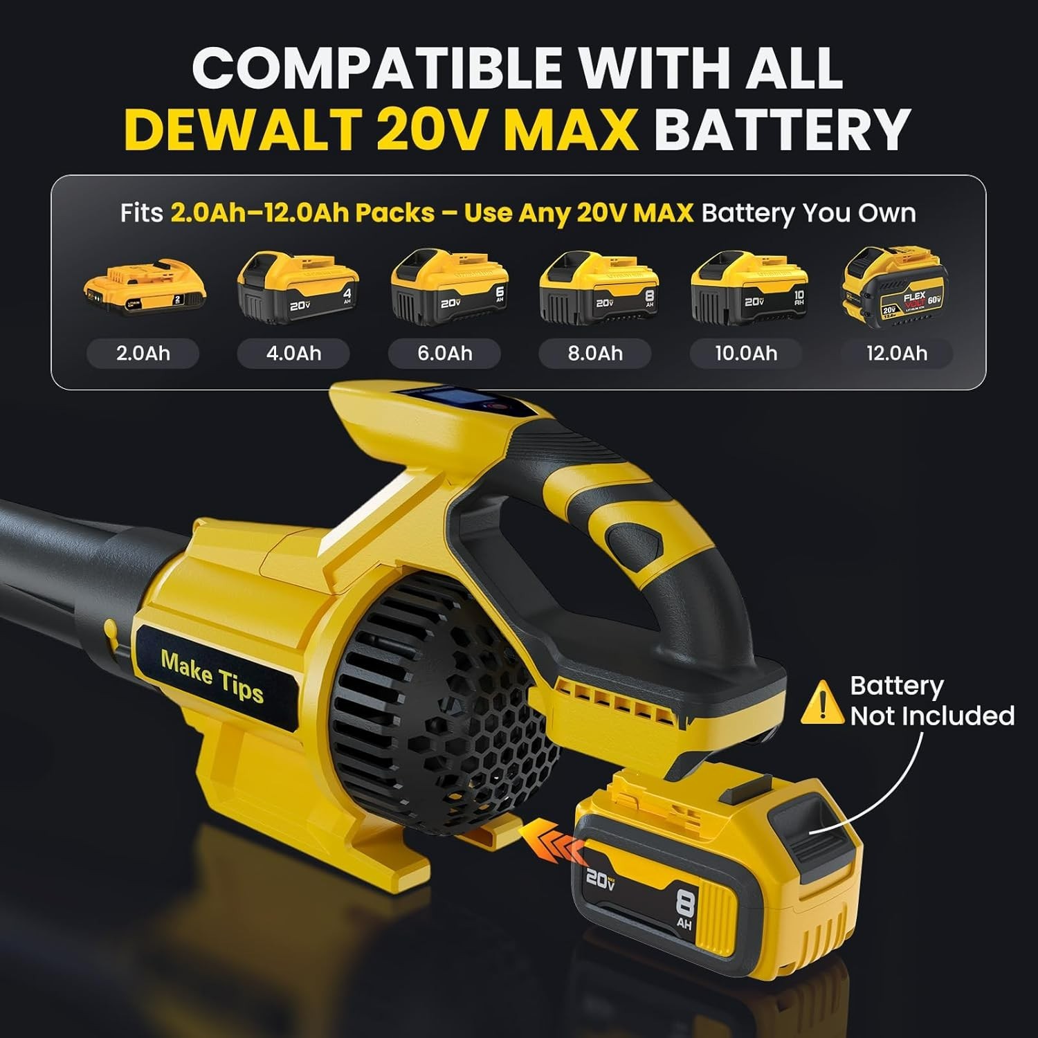 Cordless Leaf Blower for Dewalt 20V Max Battery (Tool Only) – Powerful Brushless