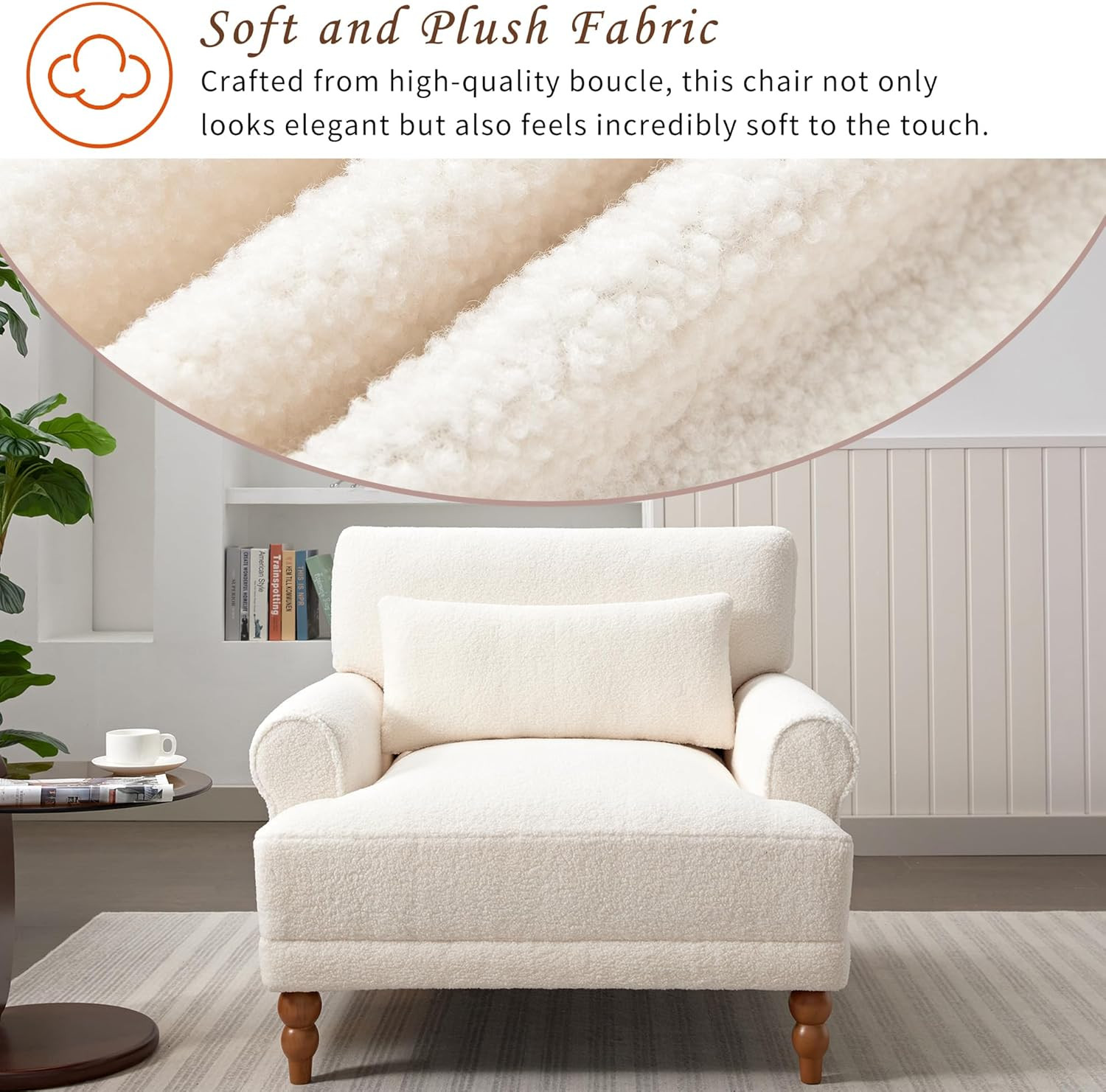 Accent Chair, Boucle Club Chair, Upholstered Lounge Chair, Large Size Armchair R