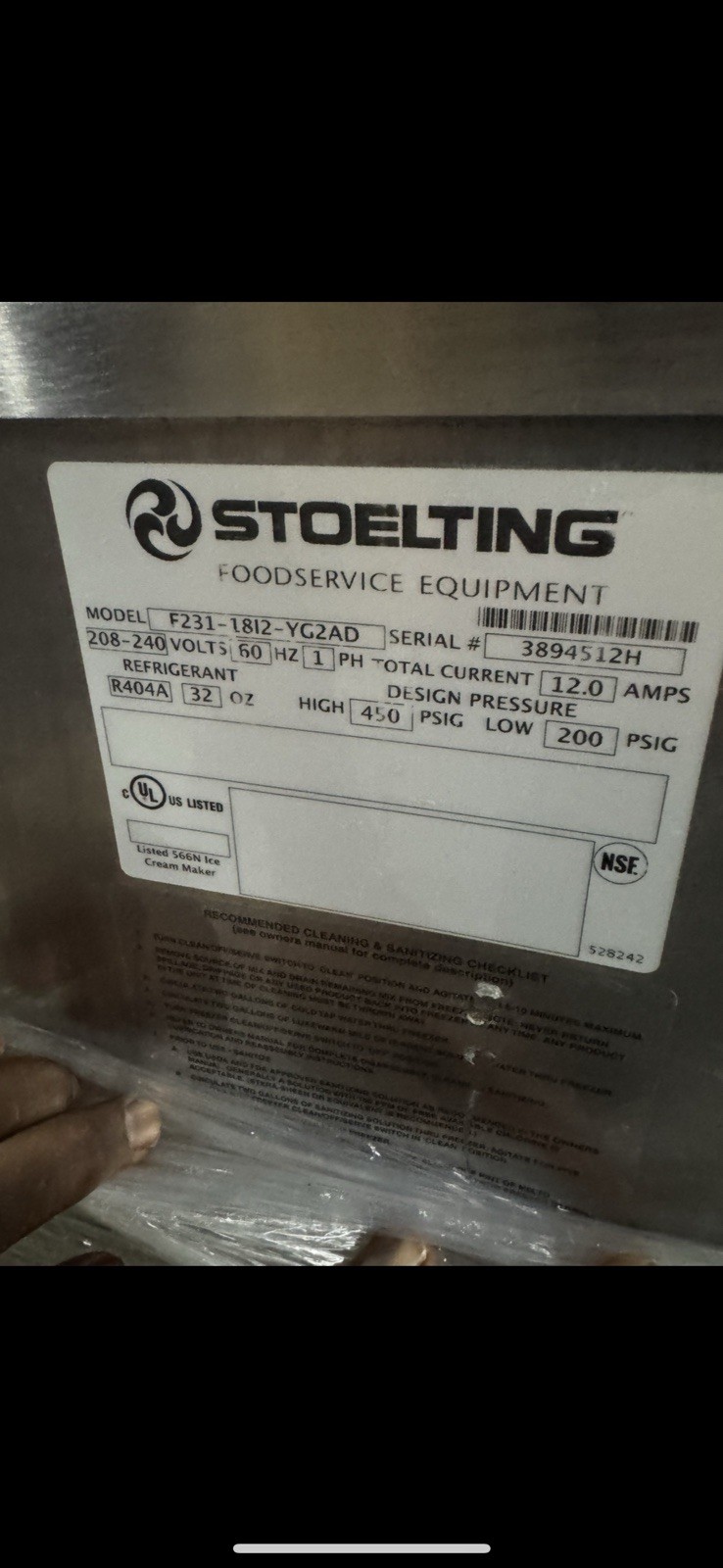 stoelting ice cream machine f231
