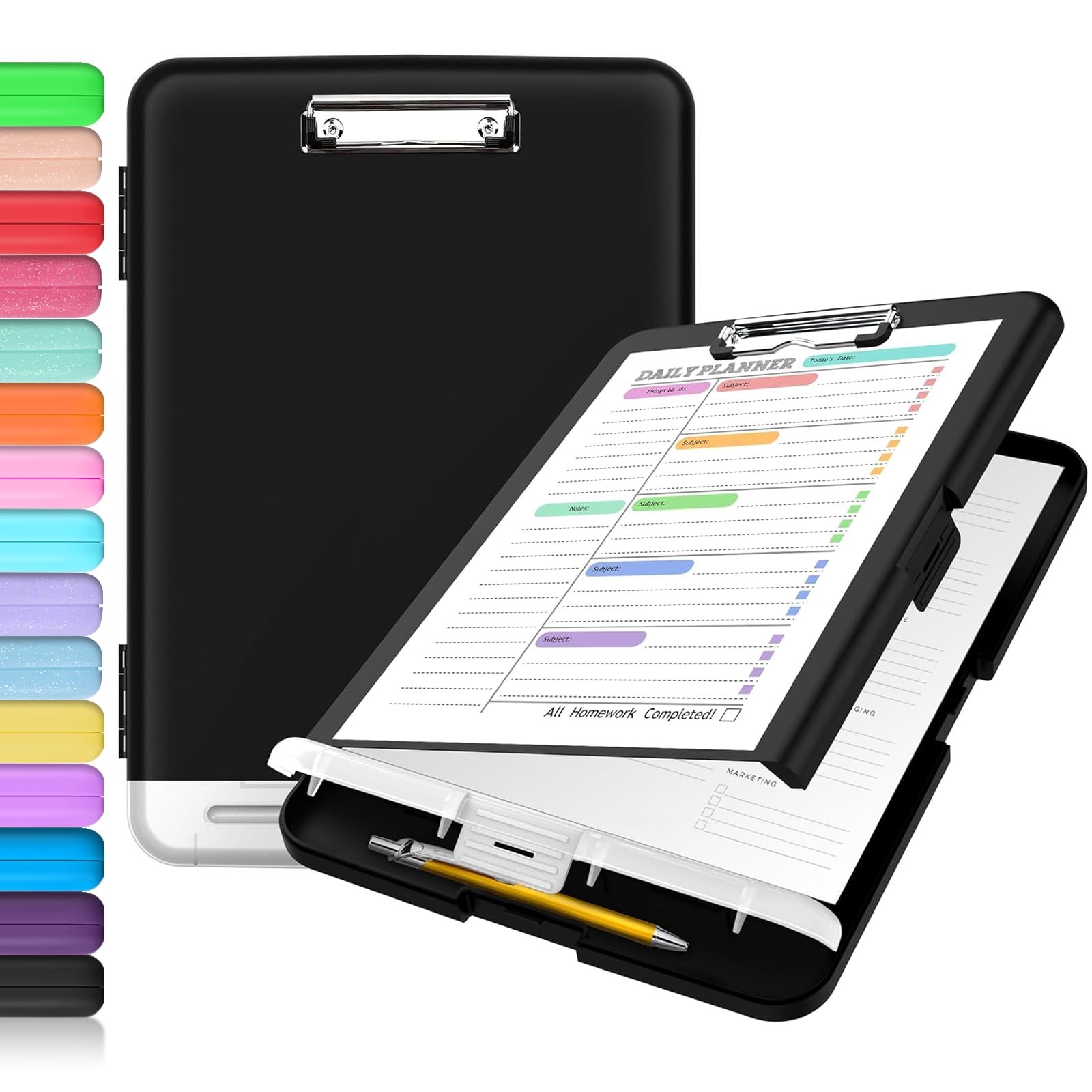 Sooez Clipboard with Storage, Clip Board 8.5 x 11 with Pen Holder, Plastic Organ