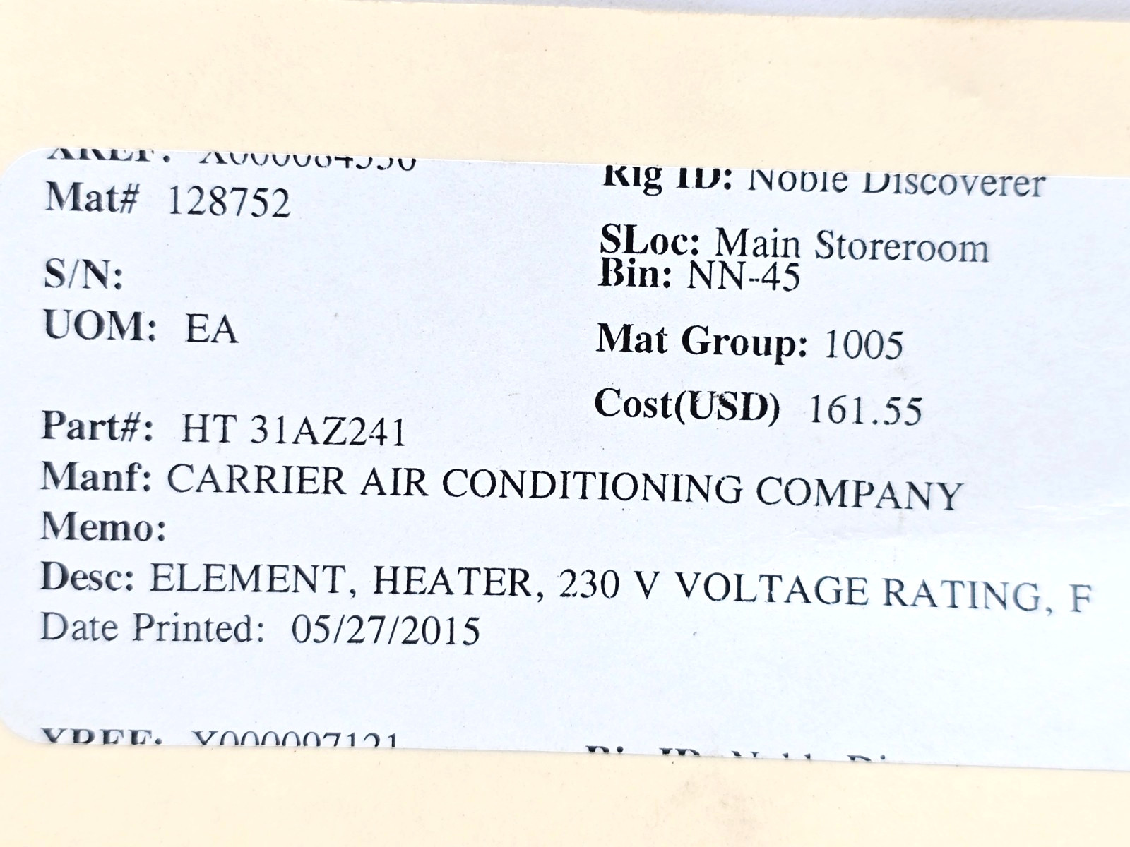 HT-31AZ-241 HEATING ELEMENTS CARLYLE COMPRESSOR 31AZ-241