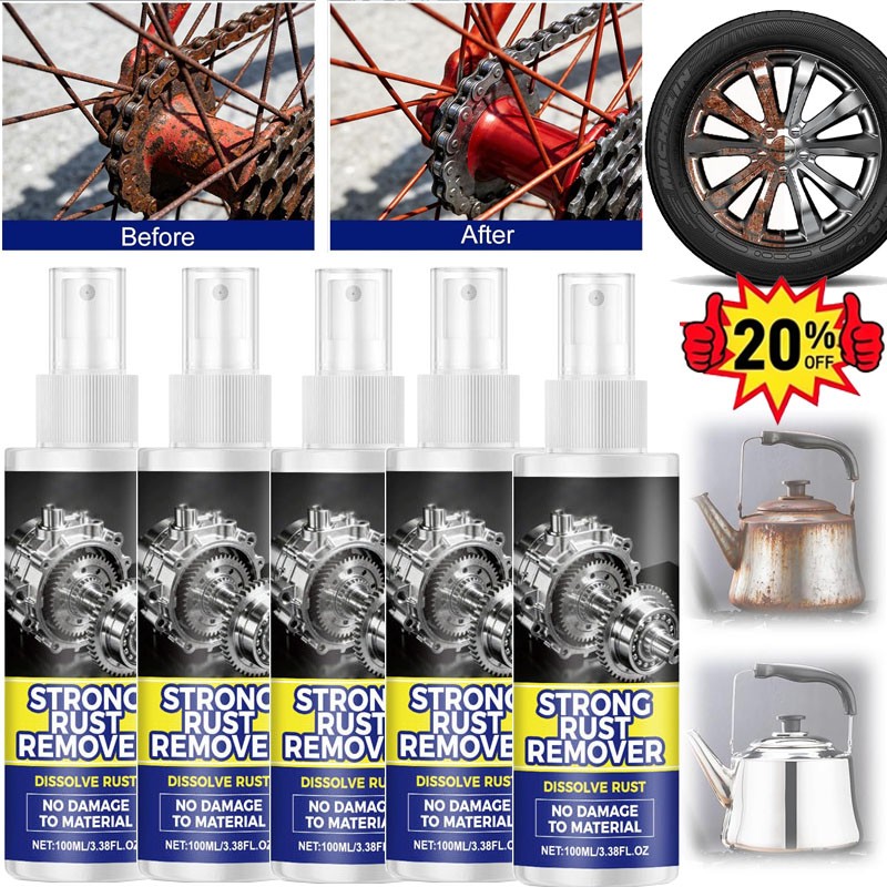 5PCS Strong Rust Remover 100ml/3.38fl.oz Powerful Rust Removal Spray For Cars