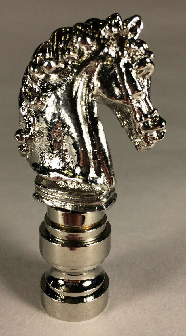 New 2 1/4" Knight Horse Cast Metal Lamp Harp Finial, Nickel Finish #LF122N