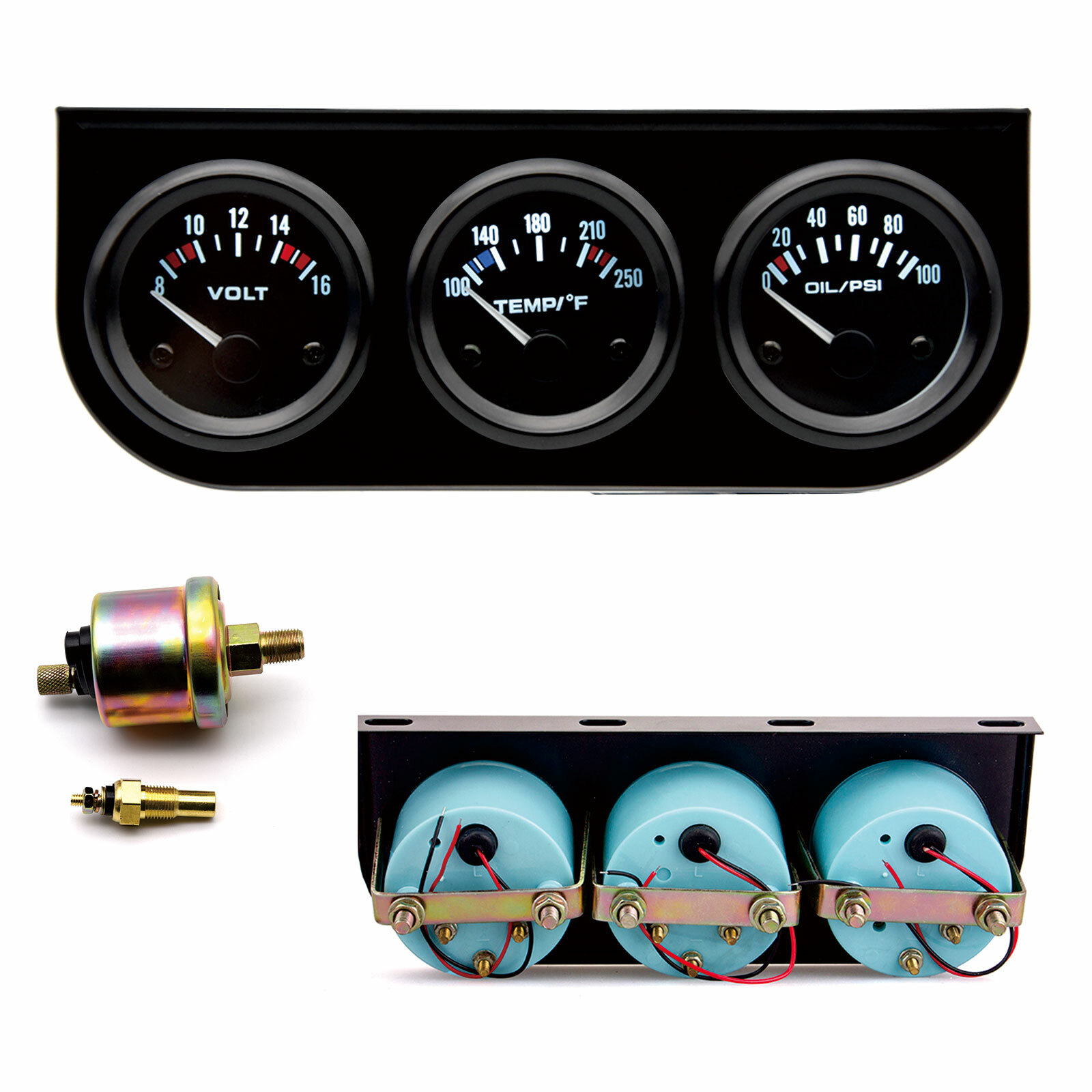 52mm Volt Meter Water Temp Oil Pressure Meter 3 in1 Car Auto Triple Gauge Kit