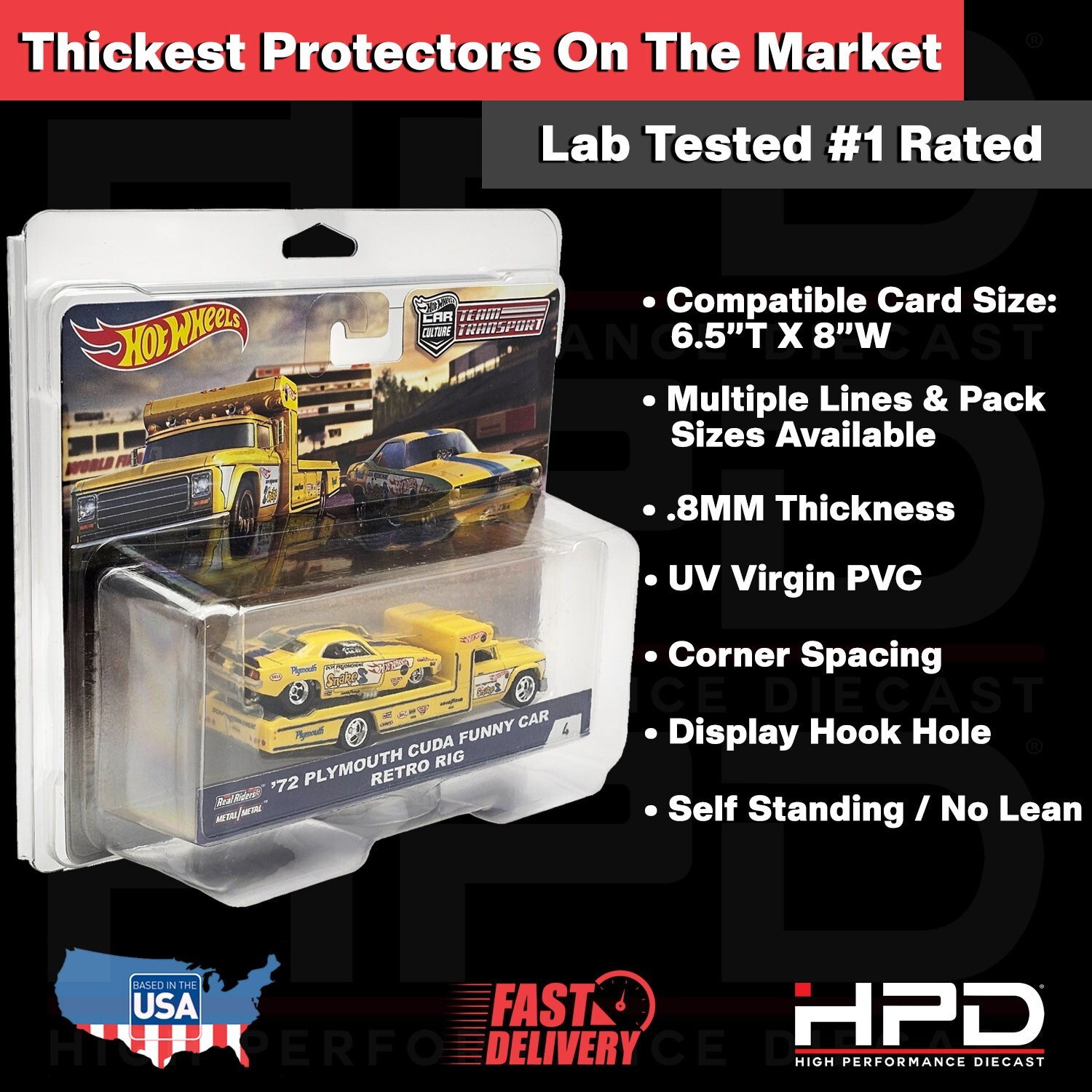 20 PACK HPD PROTECTOR CASE (TEAM TRANSPORT) HOT WHEELS  .8MM HEAVY DUTY