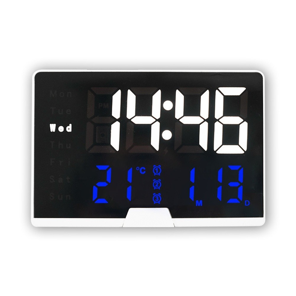 Modern LED Alarm Clock White Large Display Temperature Weekday Date Backlight