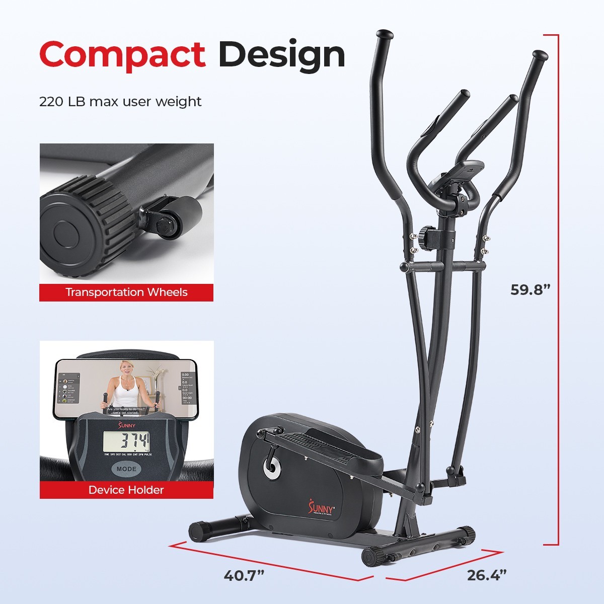Smart Compact Magnetic Upright Elliptical Machine with Pulse Sensor Fully Body