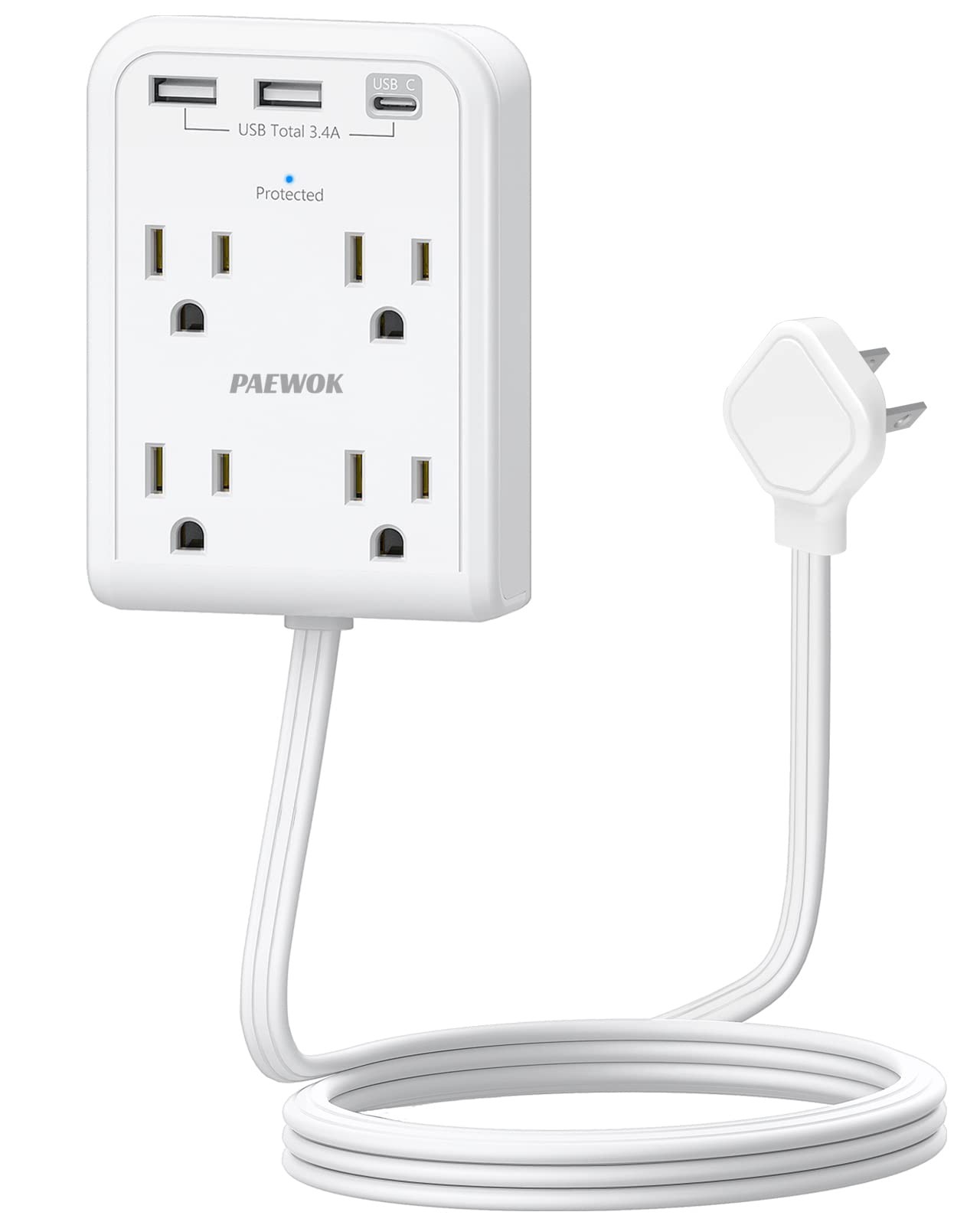 Surge Protector Power Strip, Outlet Extender Stick with USB C 4 FT, White