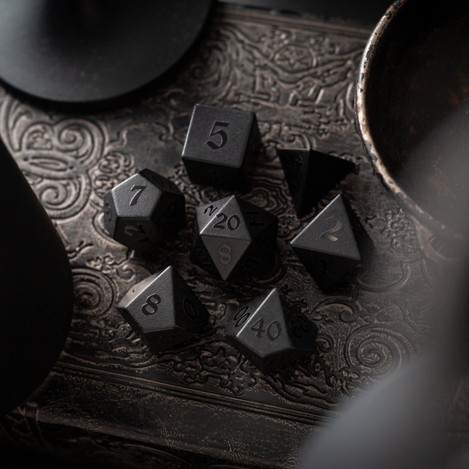 Black Night Raised Obsidian Gemstone DND Dice Set