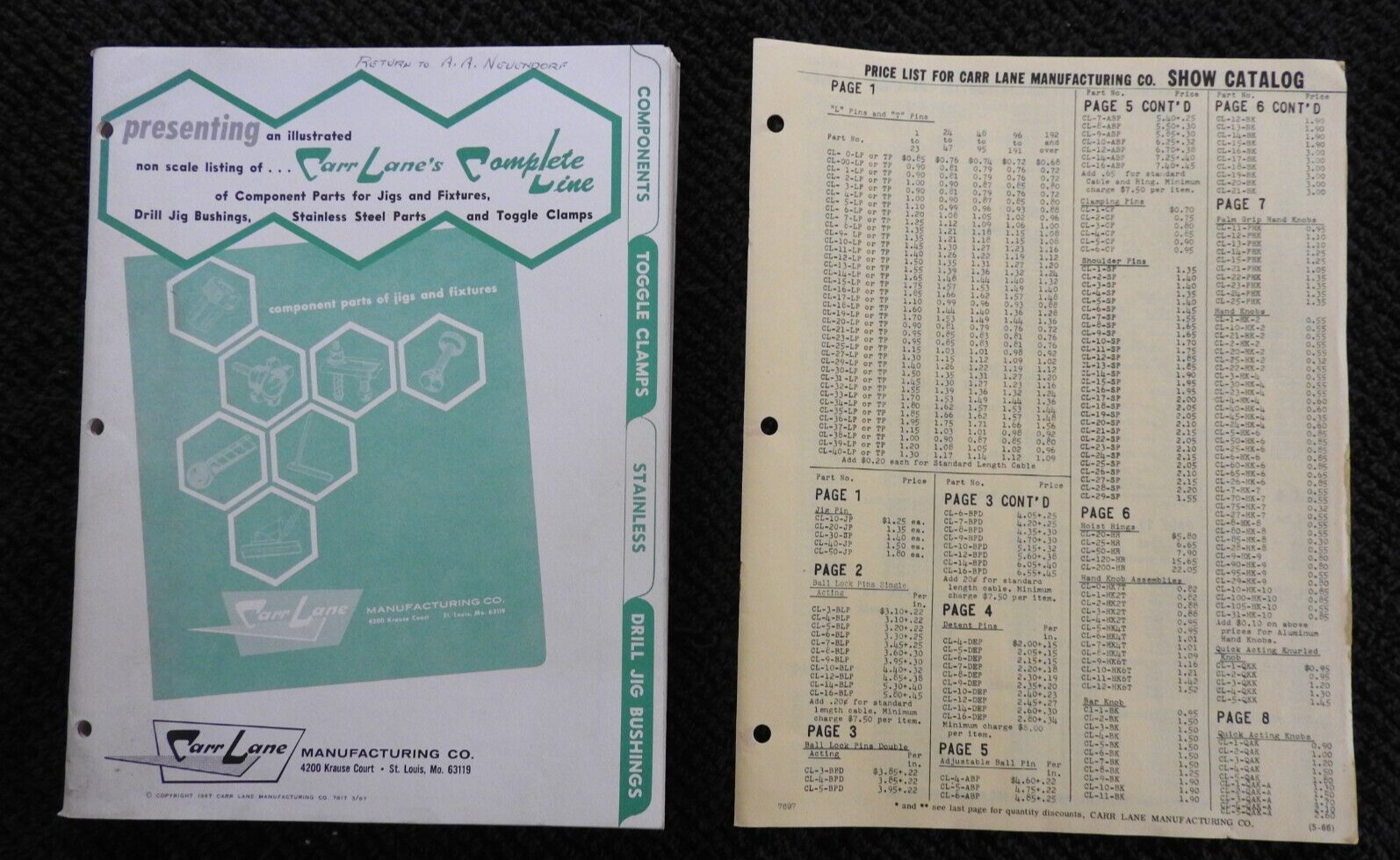 1967 Carr Lane Manufacturing Co Engineering Catalog Industrial Tool St. Louis MO