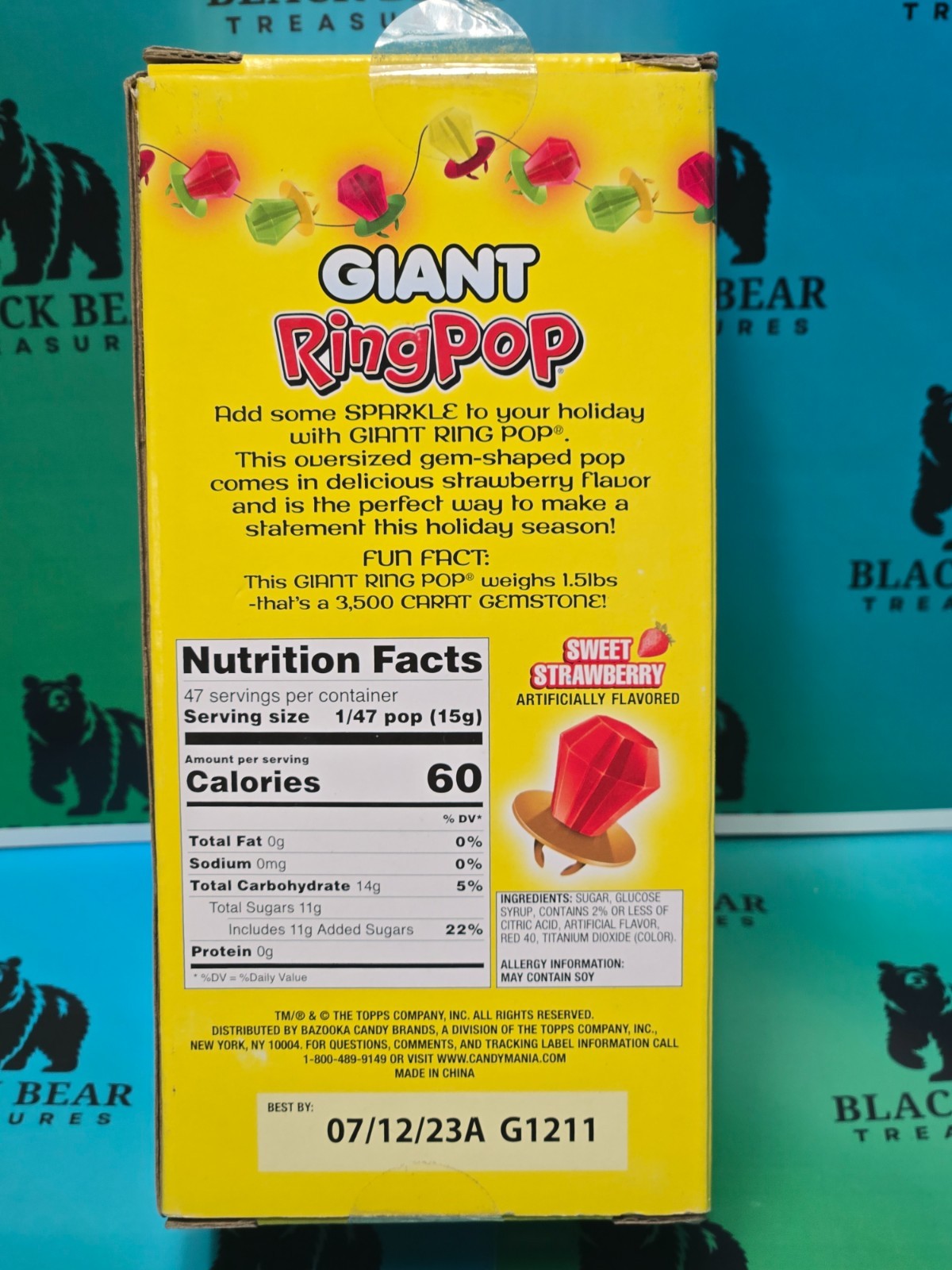 Giant Ring Pop Candy Novelty Oversized 1.5 Pound Strawberry Sealed