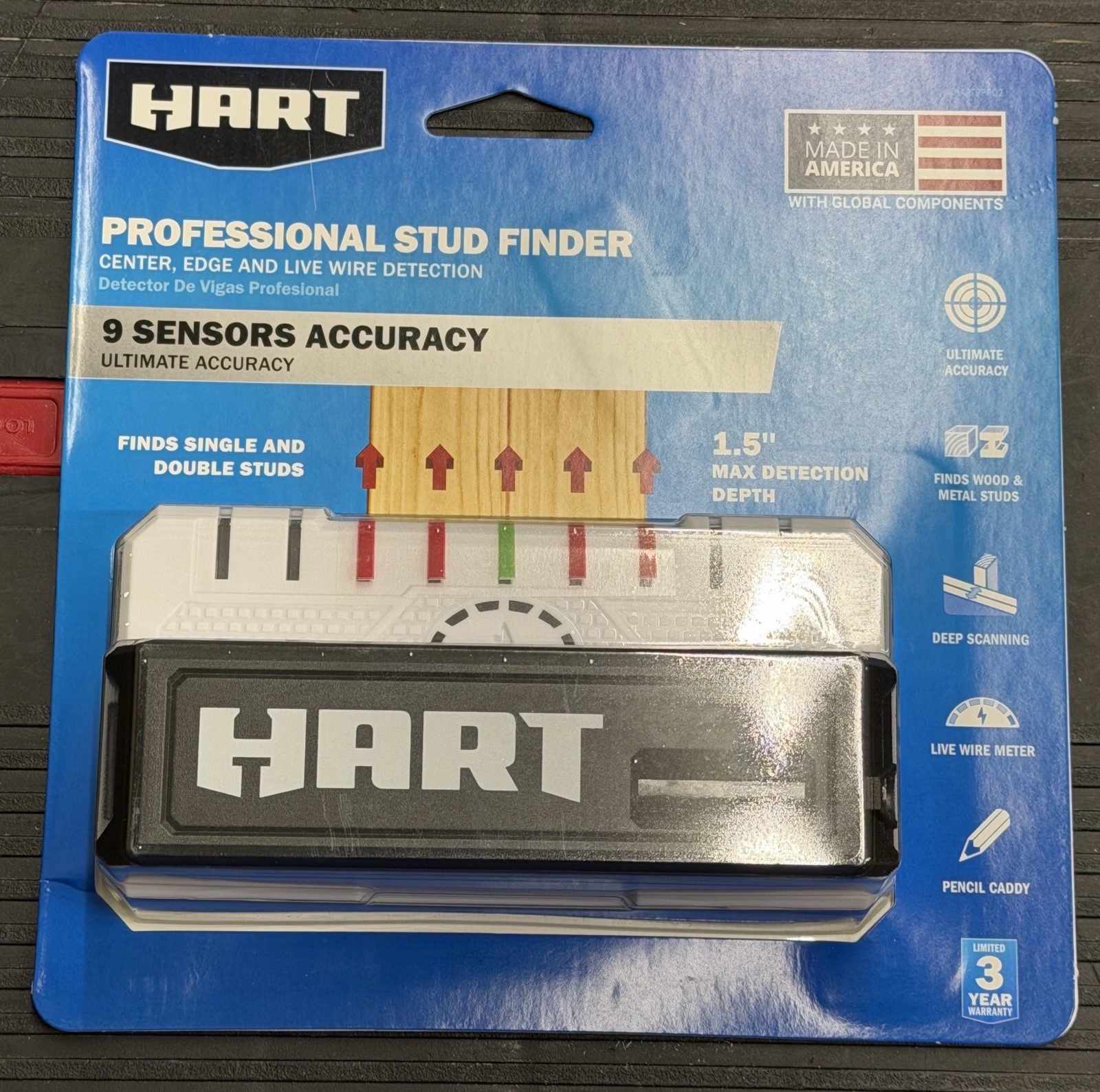 HART Professional Stud Finder|9 Sensor Accuracy|Wood/Metal StudW/ Free Batteries