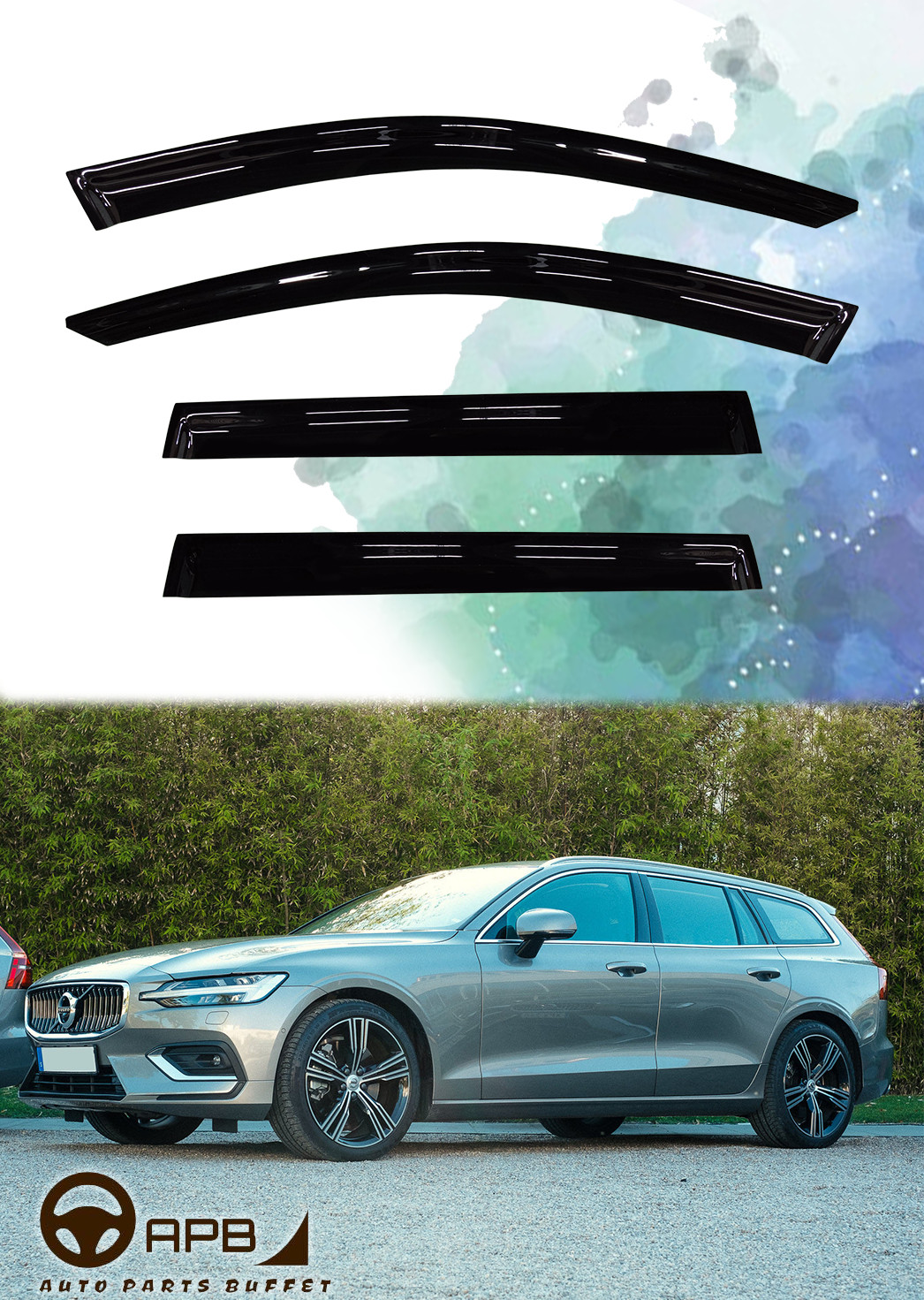 For Volvo V60 2019-ON Deflector Window Visors Guard Vent Weather Shield