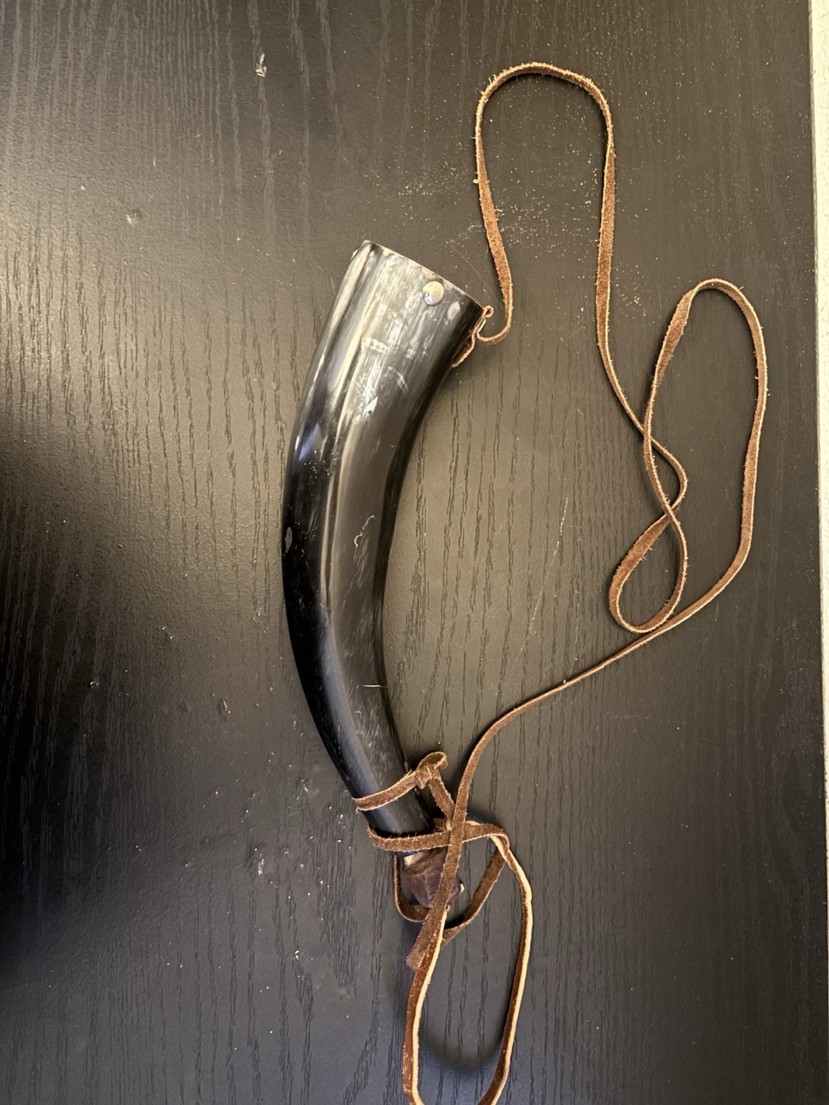 Vintage Black Powder Horn with Leather Strap for Muzzleloader Rifle