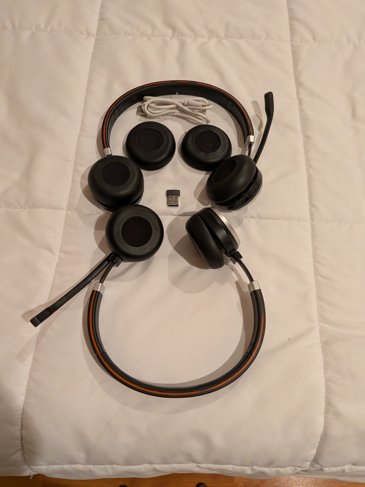 Two 2x Jabra Evolve 65 USB Stand Wireless Stereo Headset w/ Dongle Extra EarPads