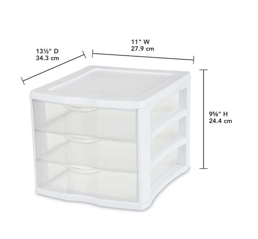 Sterilite Desktop Drawer, 3 Drawer Clear Plastic Countertop Drawer, White New