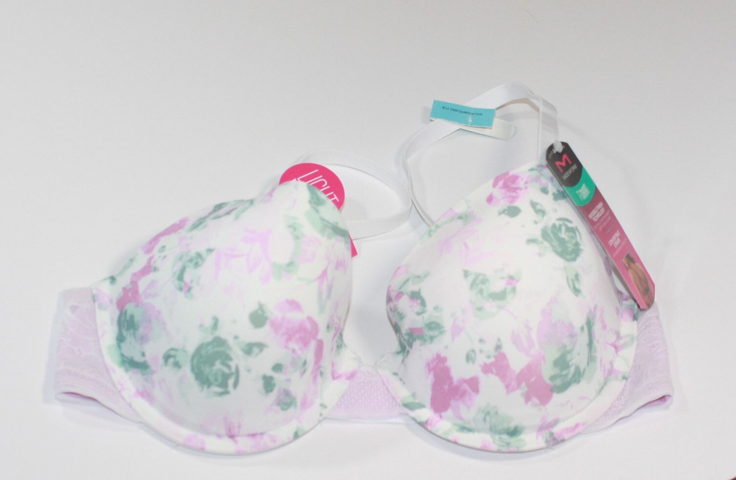 NWT MAIDENFORM T-SHIRT BRA convertible straps dm9410 WHITE PINK FLORAL