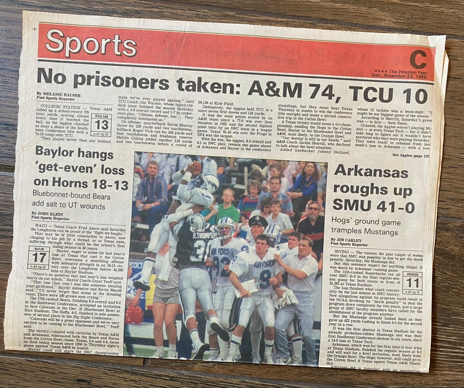 HOUSTON POST NEWSPAPER-11/23/1986 TEXAS A&M AGGIES-74 TCU HORNED FROGS 10