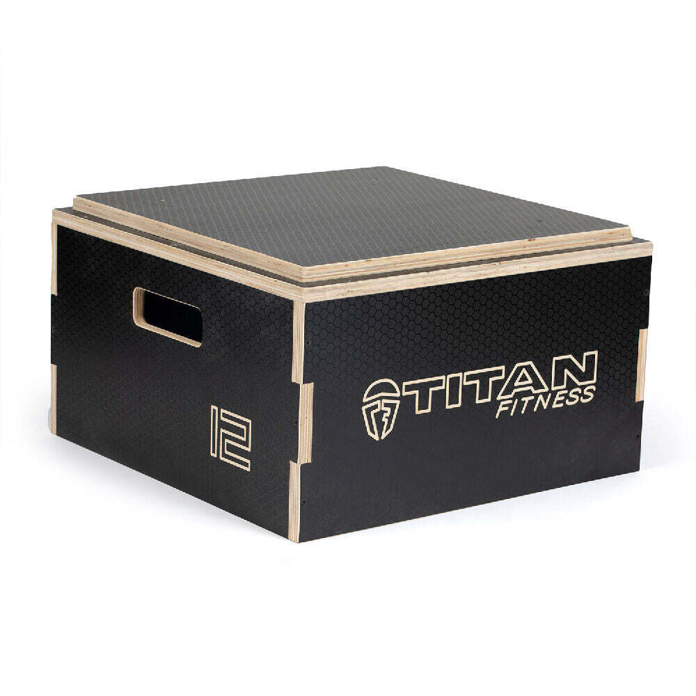 Titan Fitness Anti-Slip 12in Stackable Wooden Plyometric Box, Pro-Duty Plyo Box