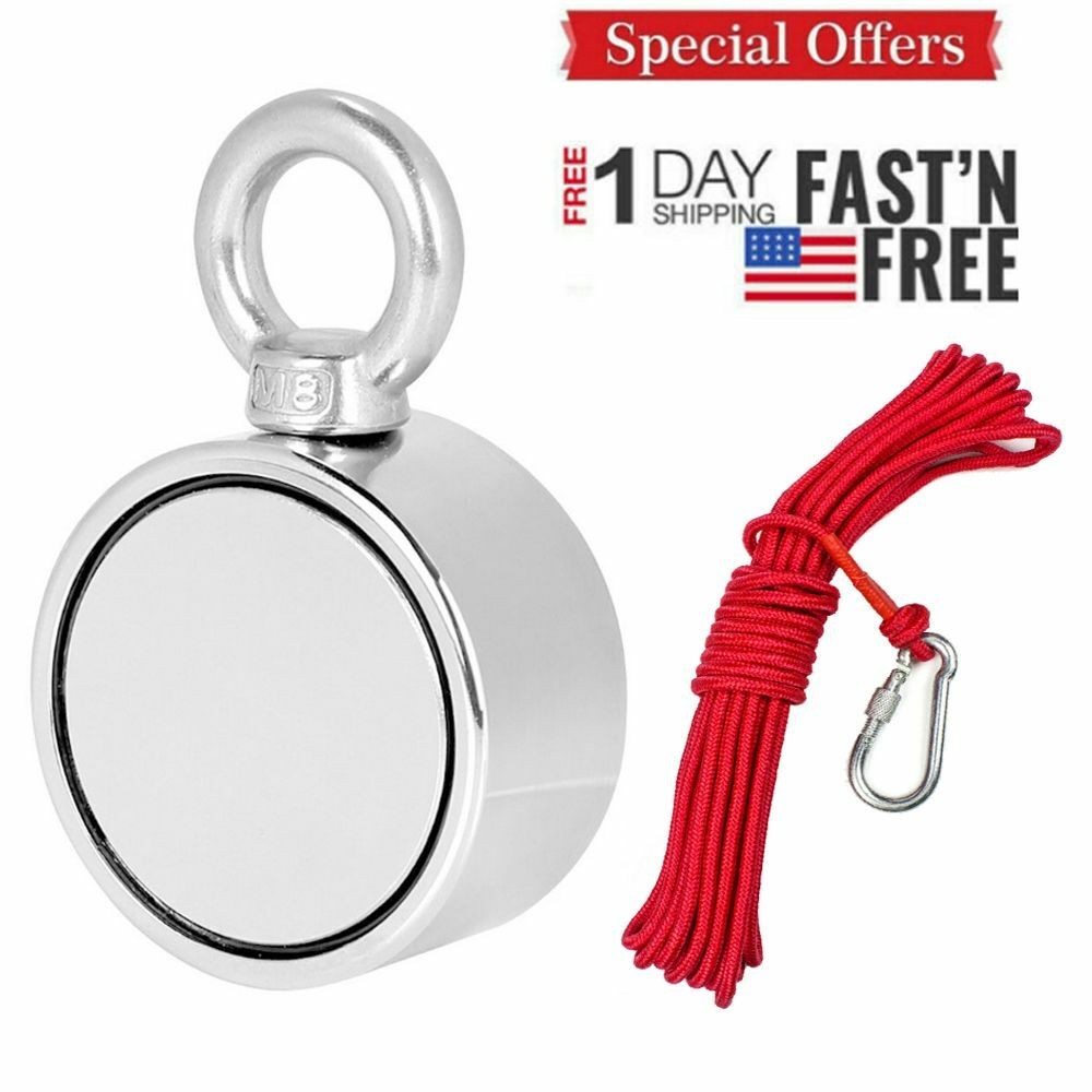 UPTO 1300LB Fishing Magnet Strong Neodymium Pull Force Treasure Hunt or Rope