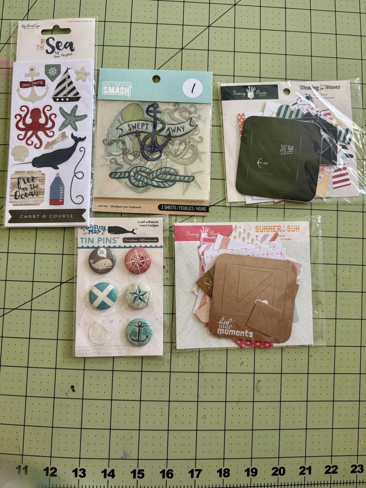 nautical scrapbook kit stickers ephemera smash pins summer paper bundle