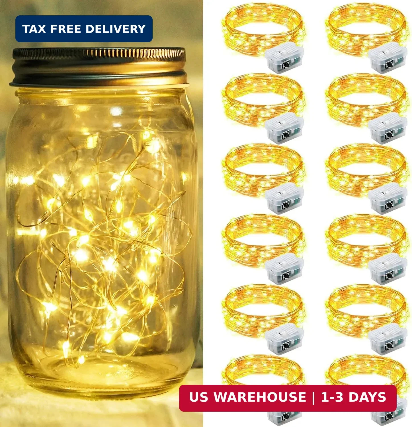 12 Pack Fairy Lights 7Ft 20 LED Twinkle String Lights 3 Modes Battery Operated W